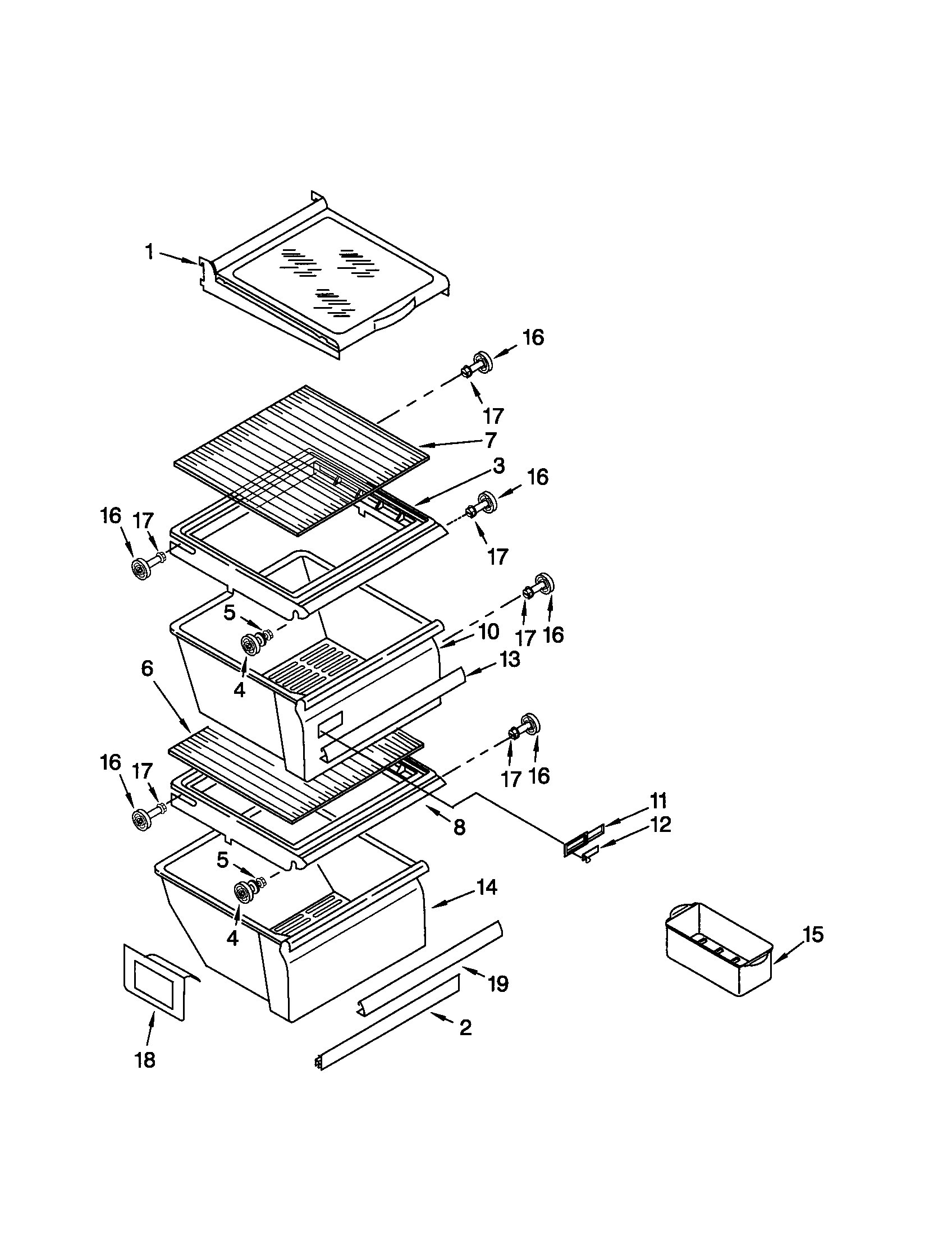 10651069100 Refrigerator shelf appliance exploded-view parts diagram