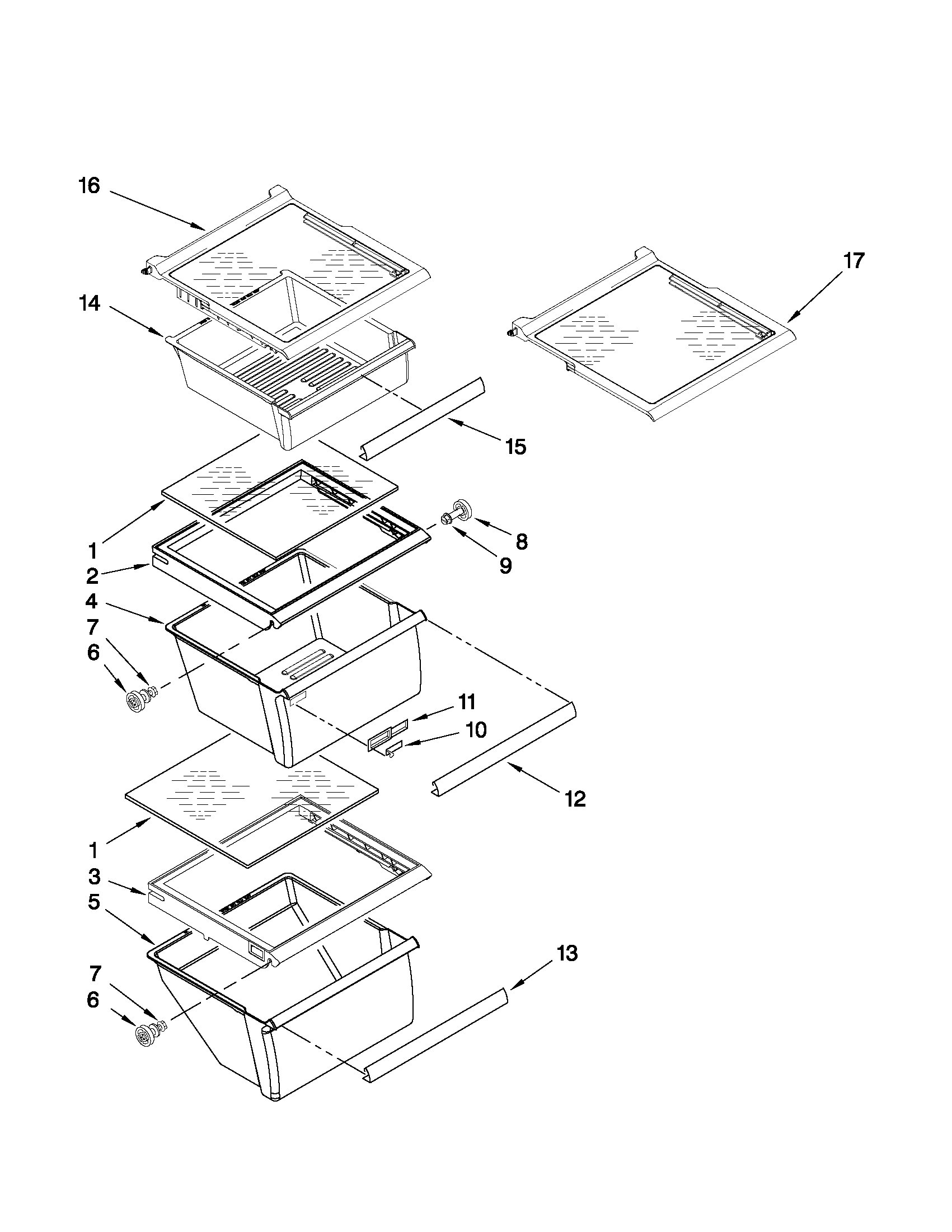 10651593011 Refrigerator shelf parts appliance exploded-view parts diagram