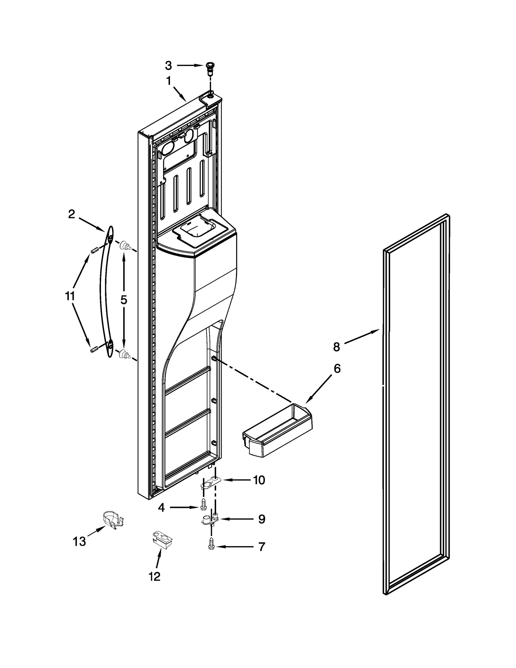 10651782412 Freezer door parts appliance exploded-view parts diagram