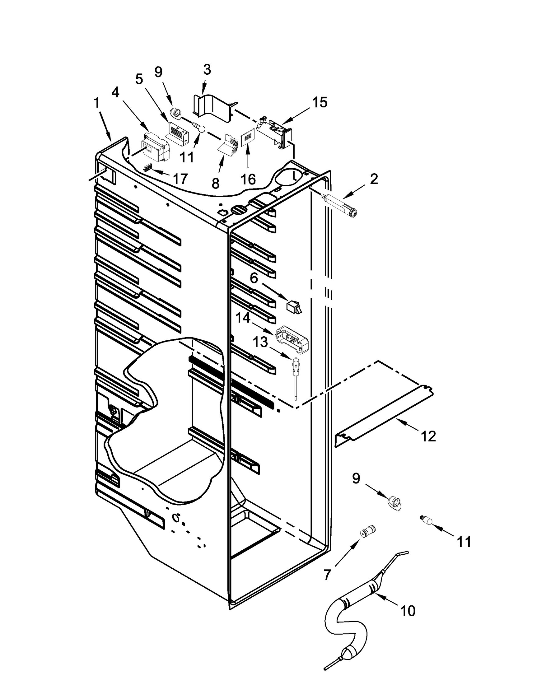 10651783413 Refrigerator liner parts appliance exploded-view parts diagram