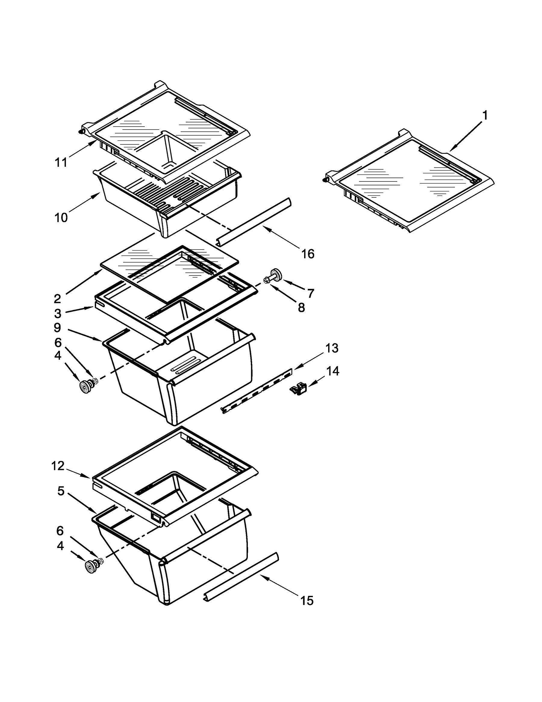 10651792410 Refrigerator shelf parts appliance exploded-view parts diagram