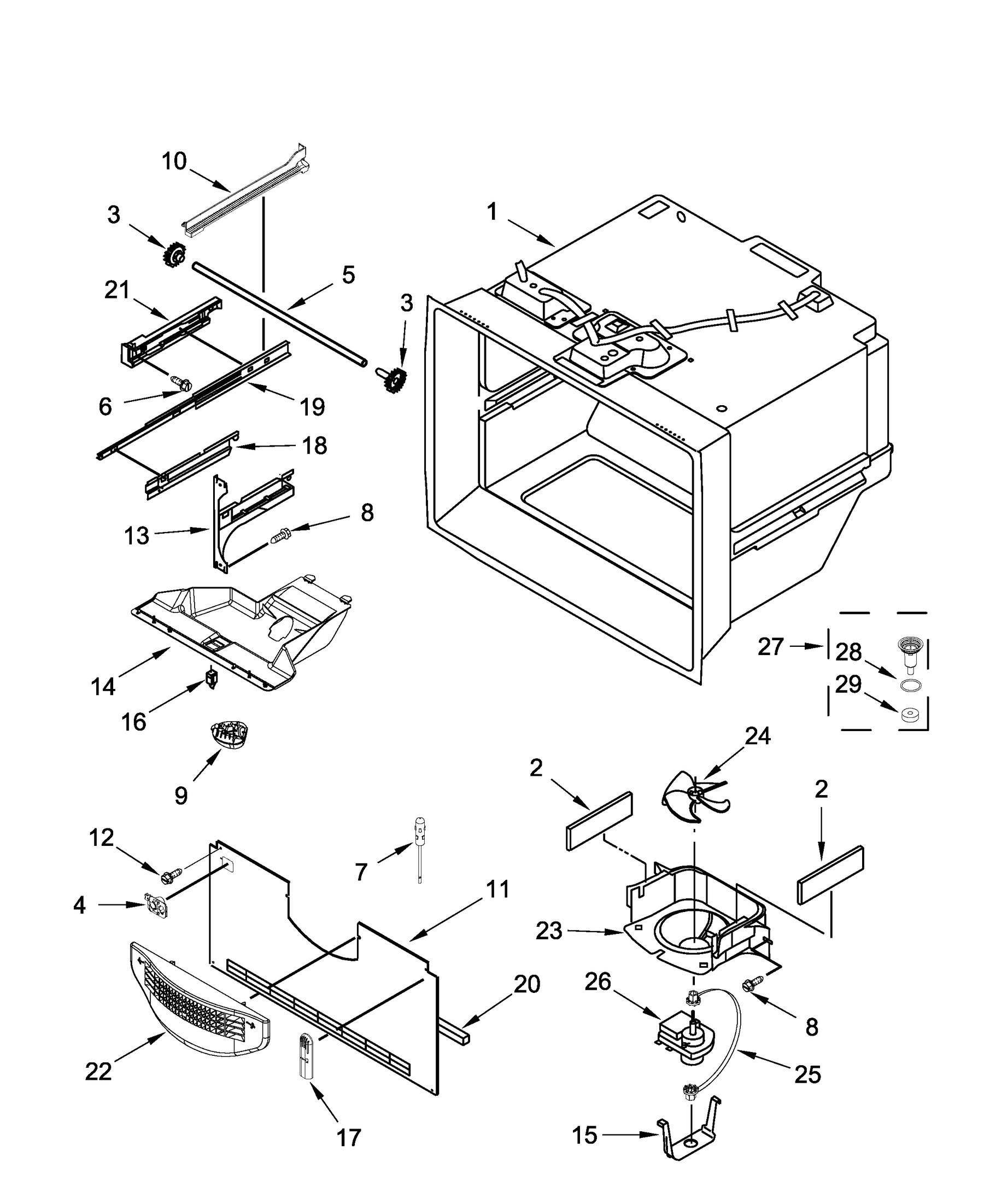 ABB1924BRM02 Freezer liner parts appliance exploded-view parts diagram