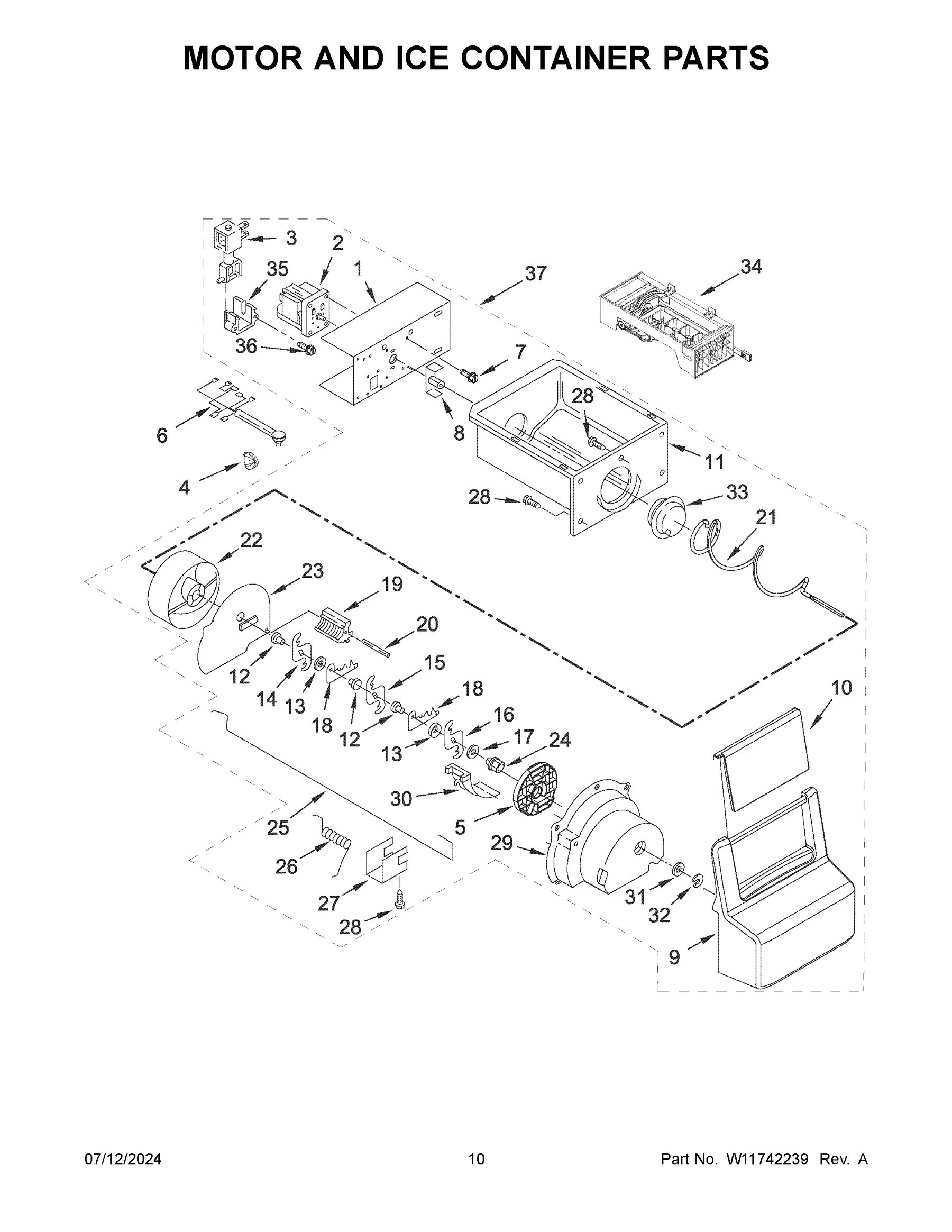 Motor and ice container parts — Approved diagram