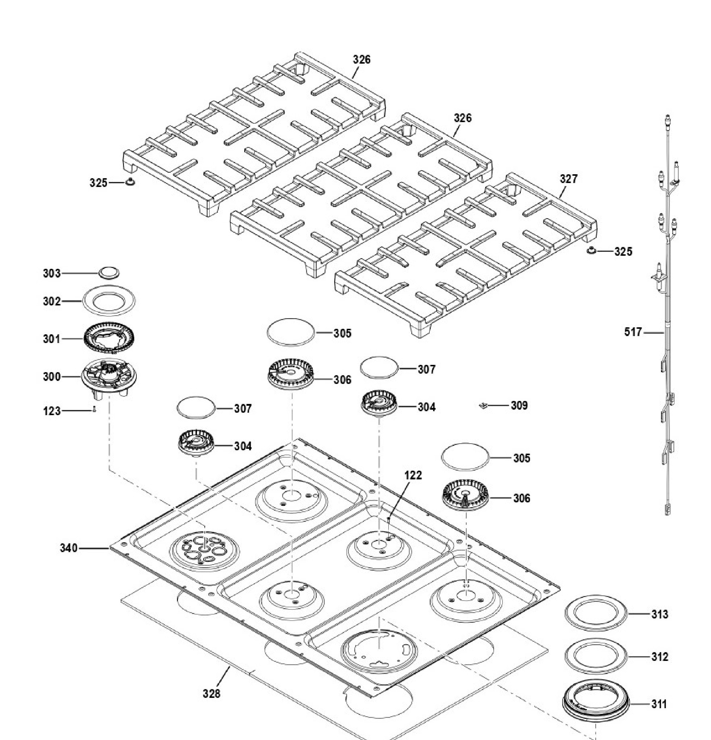 CGY366P4T1W2 Exploded View 2 appliance exploded-view parts diagram