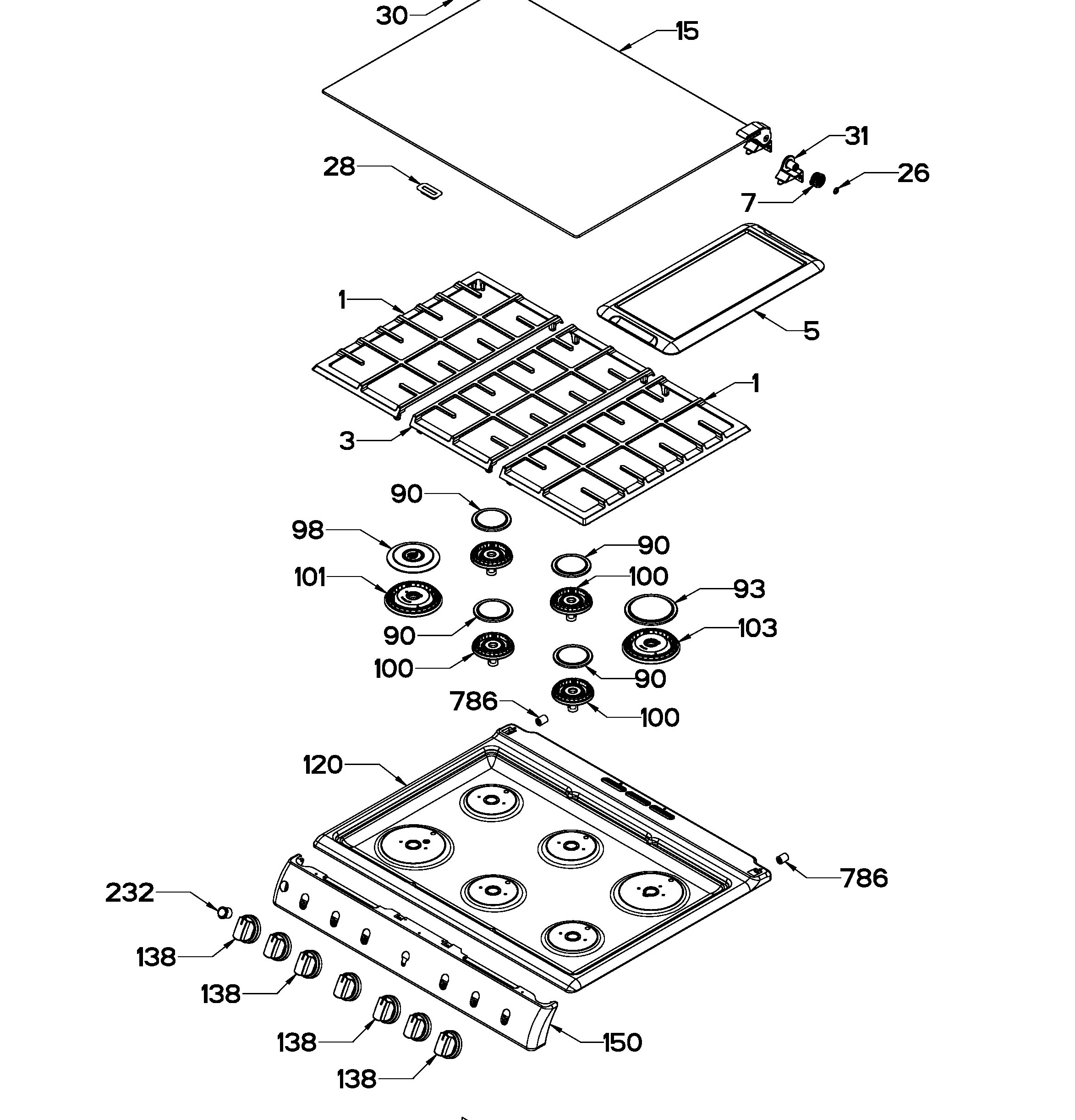 DEM7673CFIX2A Exploded View 1 appliance exploded-view parts diagram