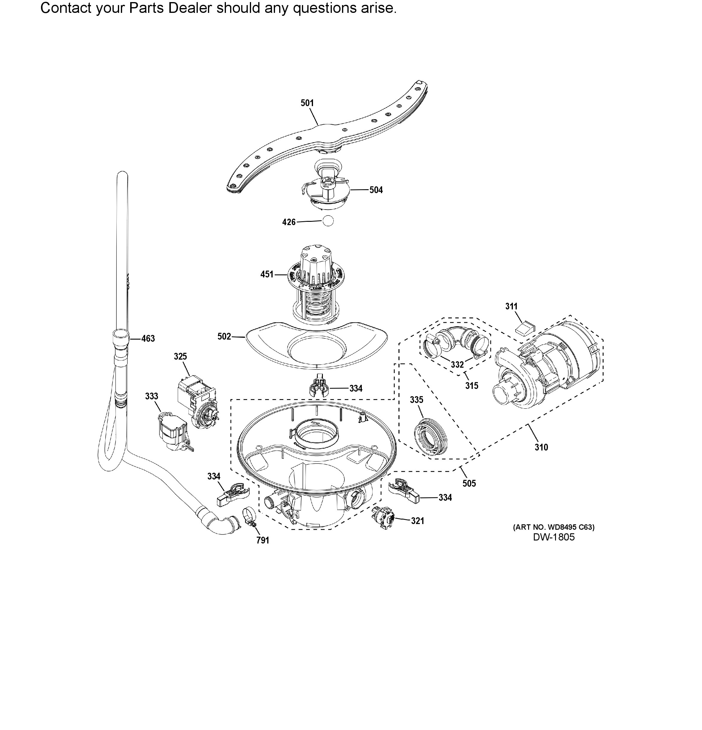 GDP630PGR6WW Exploded View 7 appliance exploded-view parts diagram