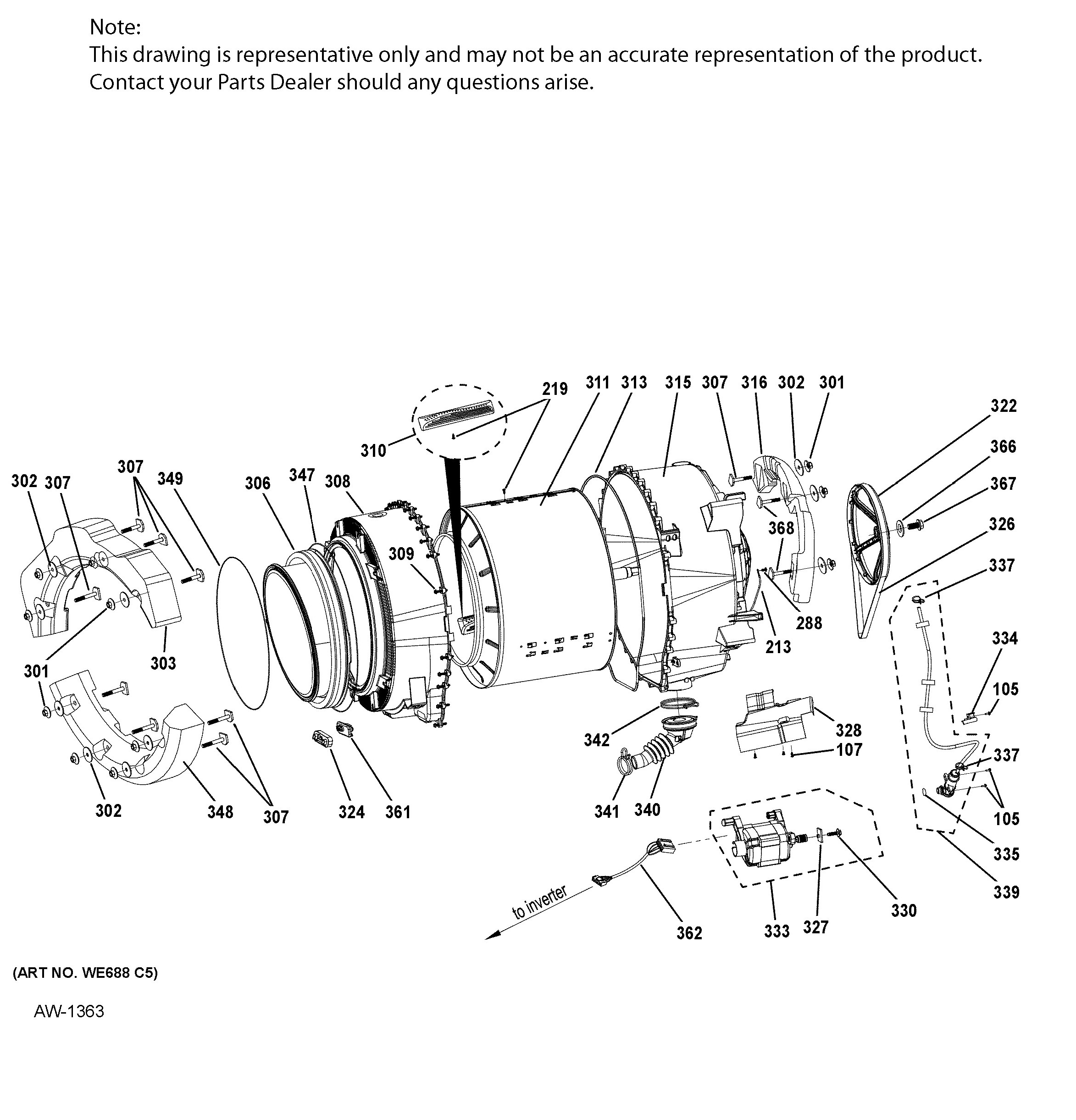 GFW400SCM0WW Exploded View 4 appliance exploded-view parts diagram