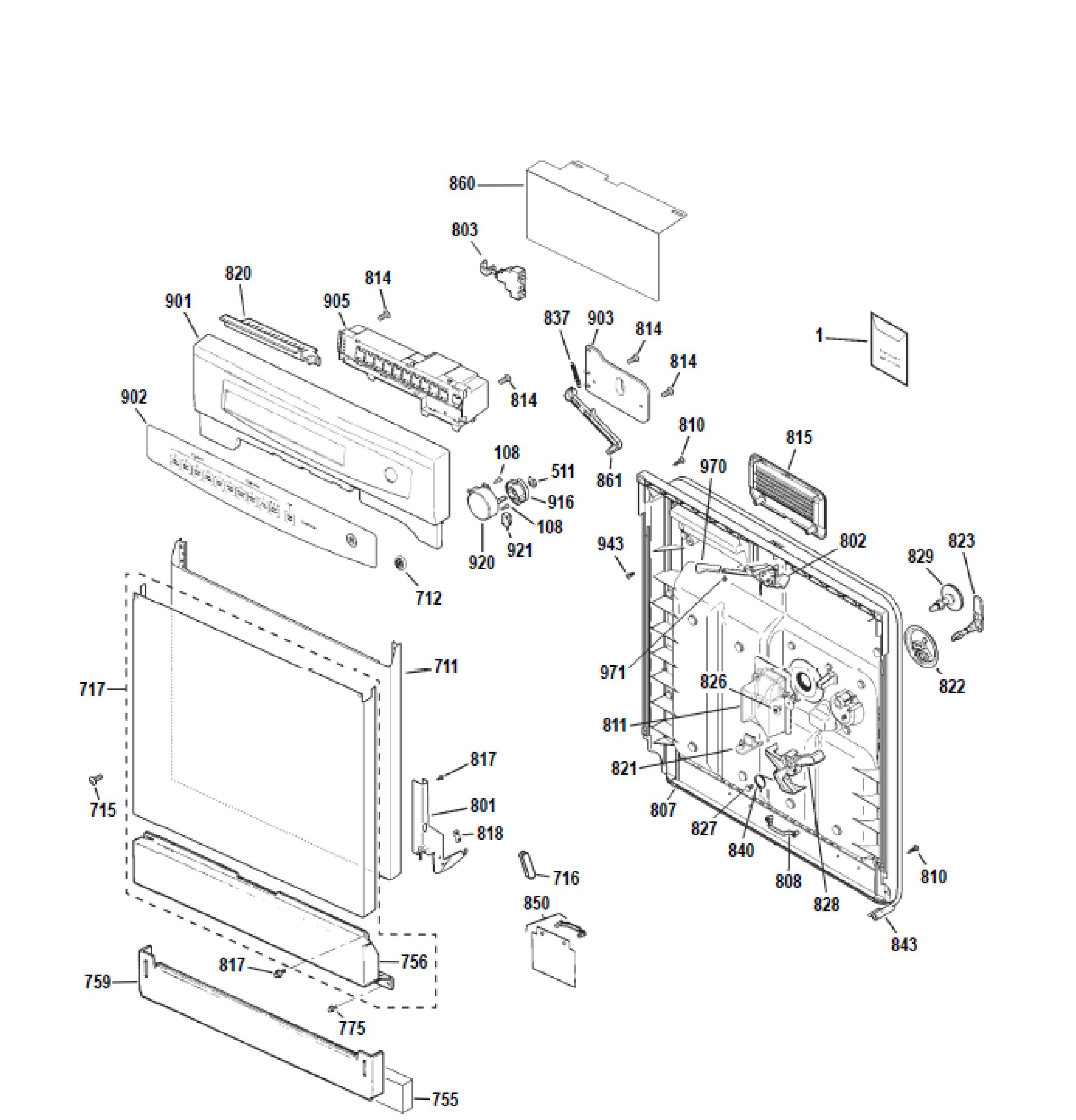 GSD4060K00SS Exploded View 1 appliance exploded-view parts diagram
