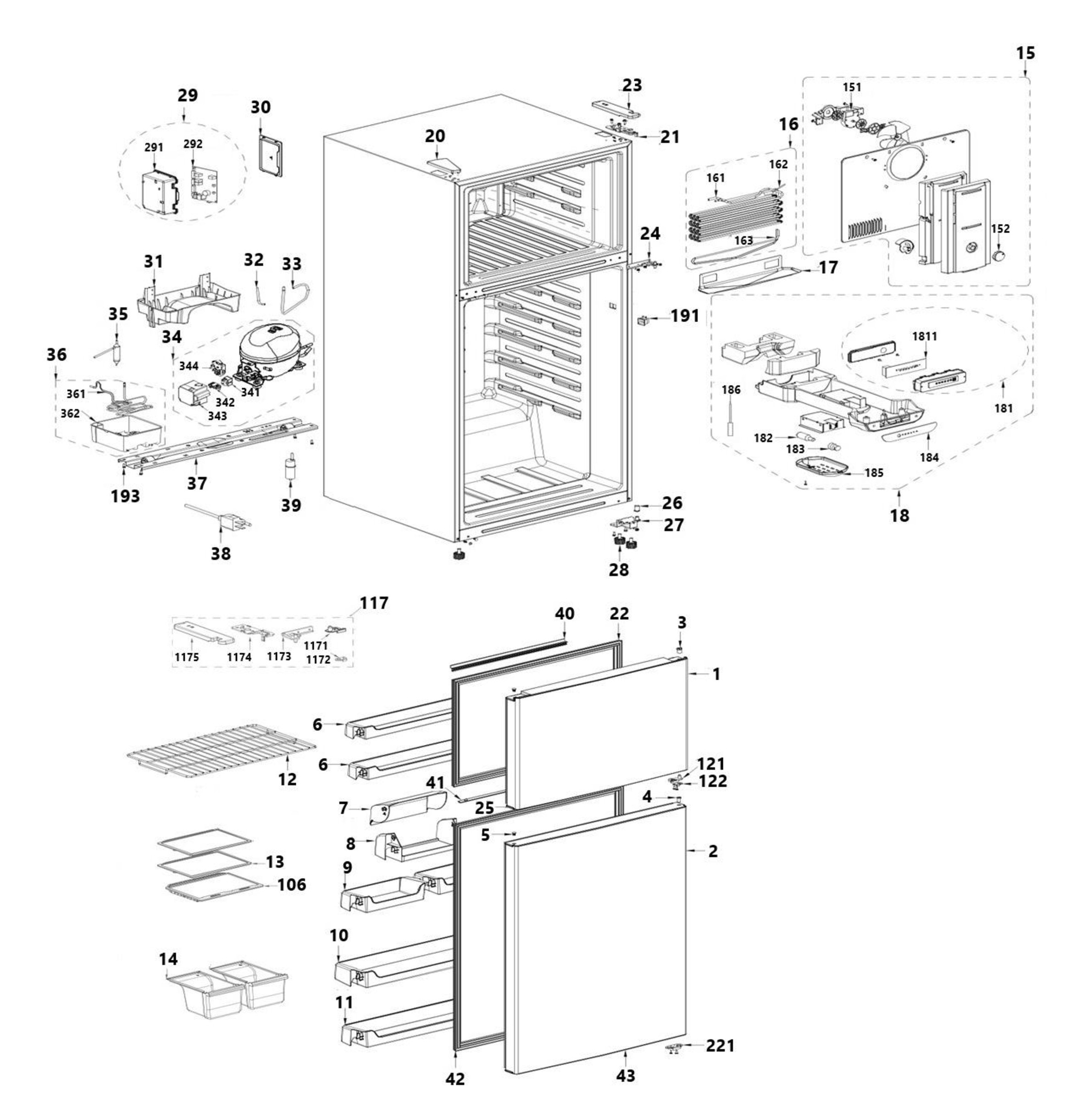 GTR18FTLPWW Exploded View 1 appliance exploded-view parts diagram