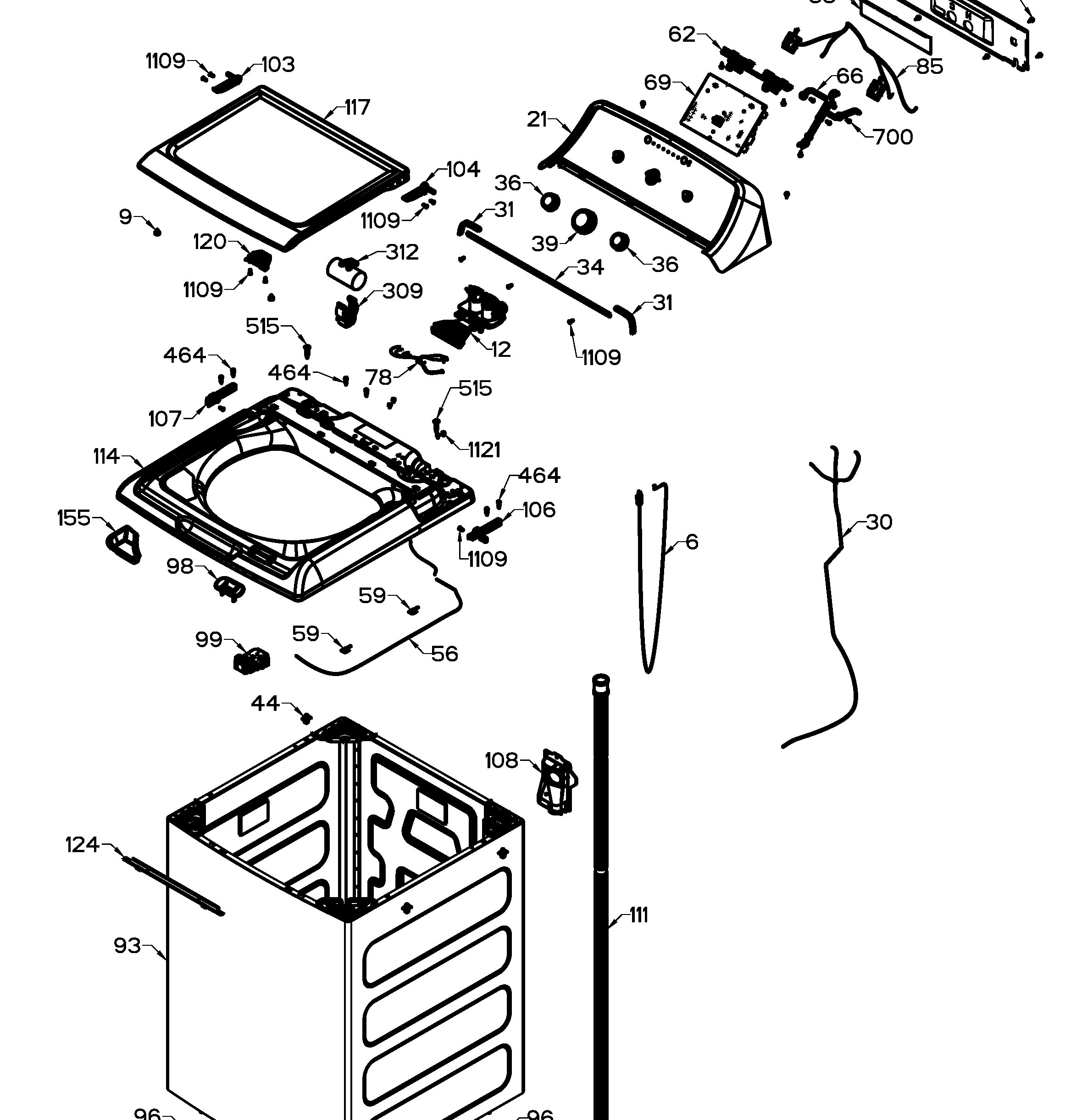 GTW330BMM1WW Exploded View 1 appliance exploded-view parts diagram