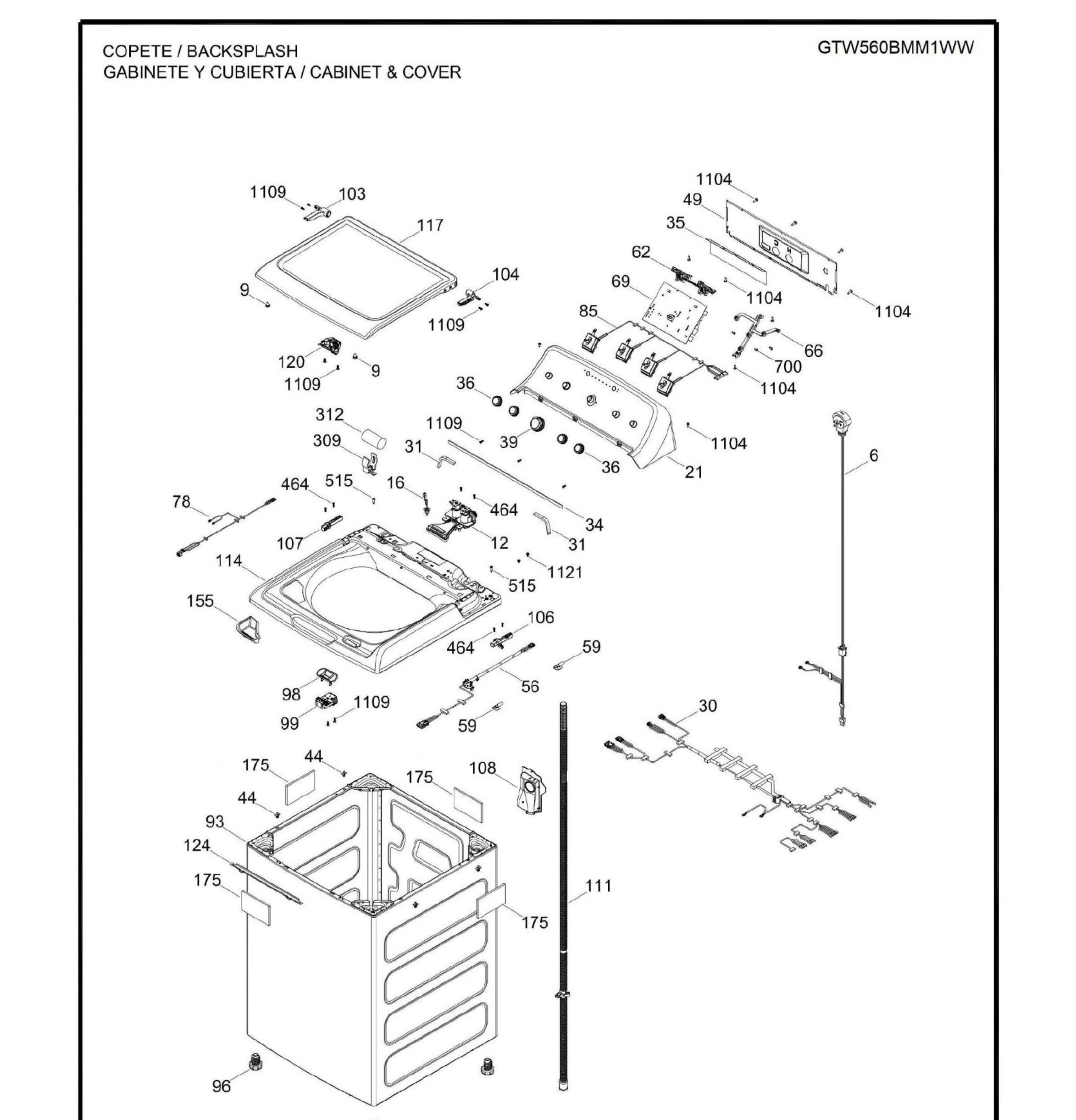 GTW560BMM1WW Exploded View 1 appliance exploded-view parts diagram