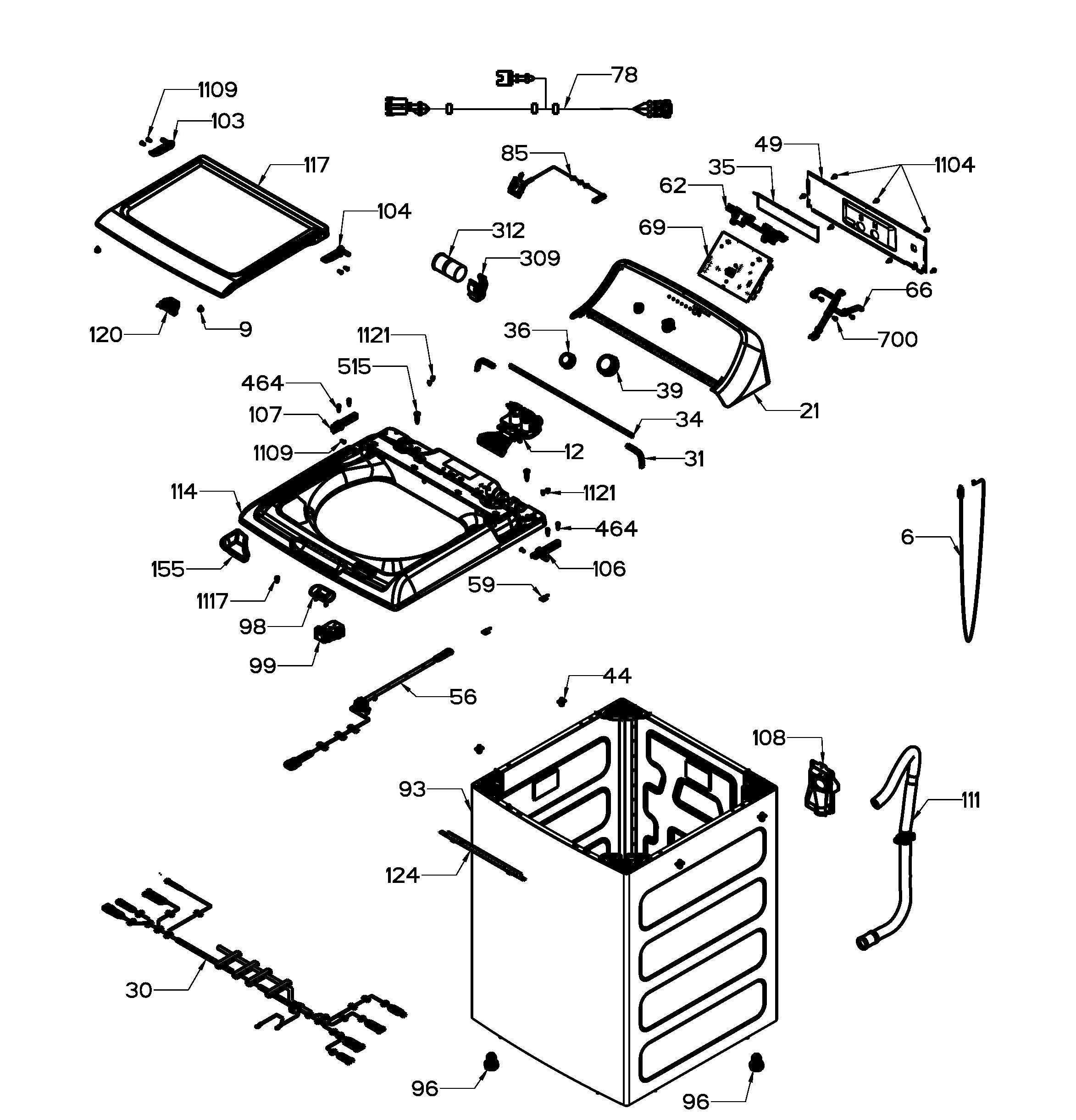 HTW200BMK0WW Exploded View 1 appliance exploded-view parts diagram