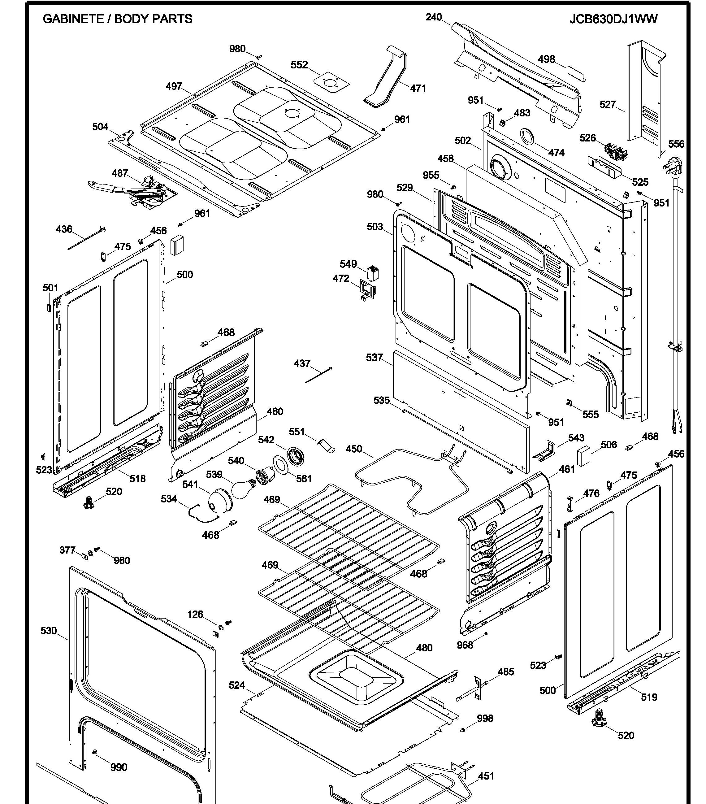 JCB630DJ1WW Exploded View 2 appliance exploded-view parts diagram