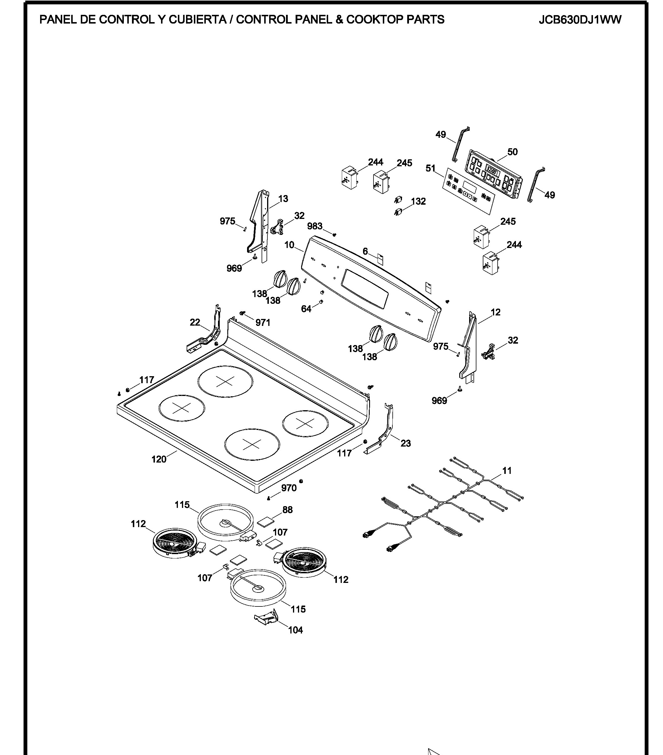 JCB630DJ1WW Exploded View 1 appliance exploded-view parts diagram