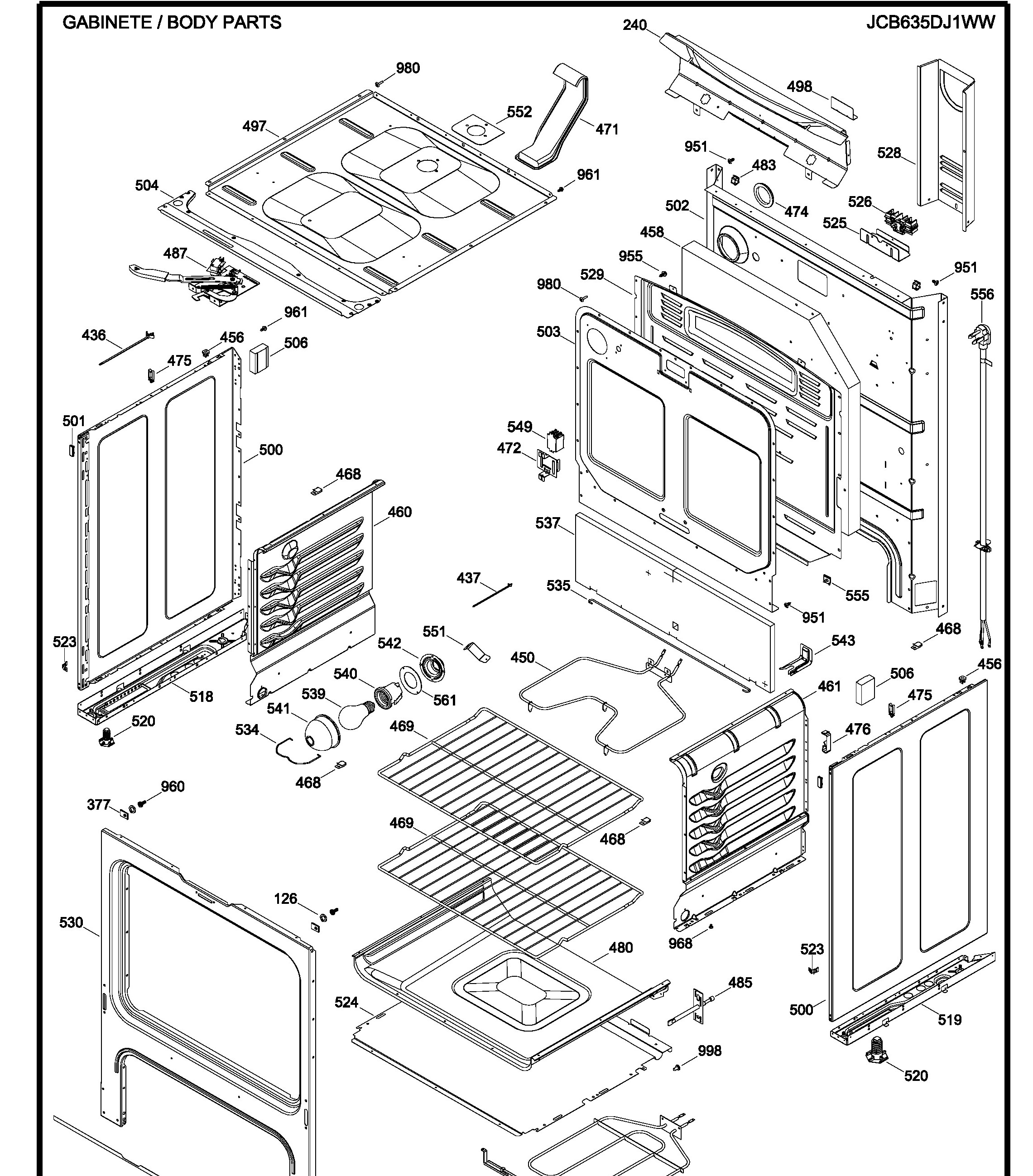 JCB635DJ1WW Exploded View 2 appliance exploded-view parts diagram