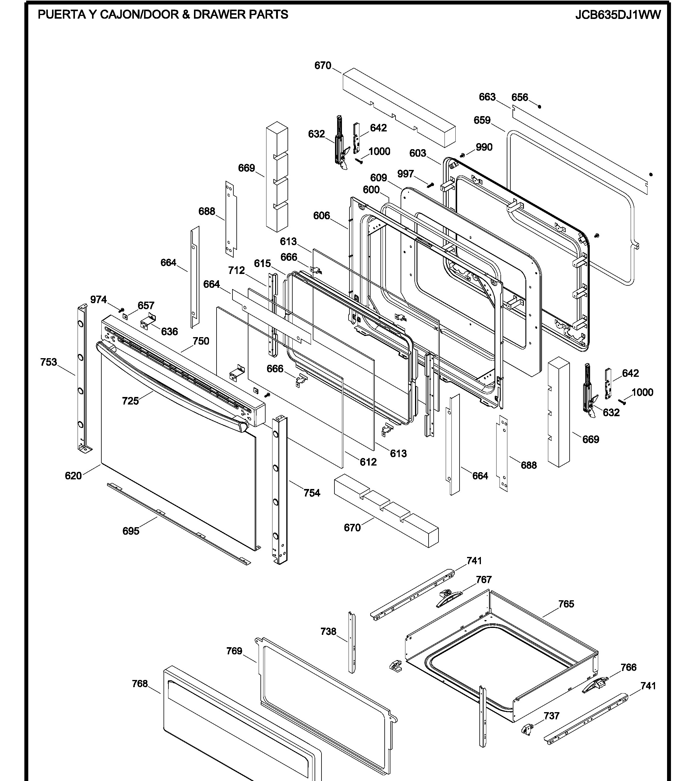 JCB635DJ1WW Exploded View 3 appliance exploded-view parts diagram