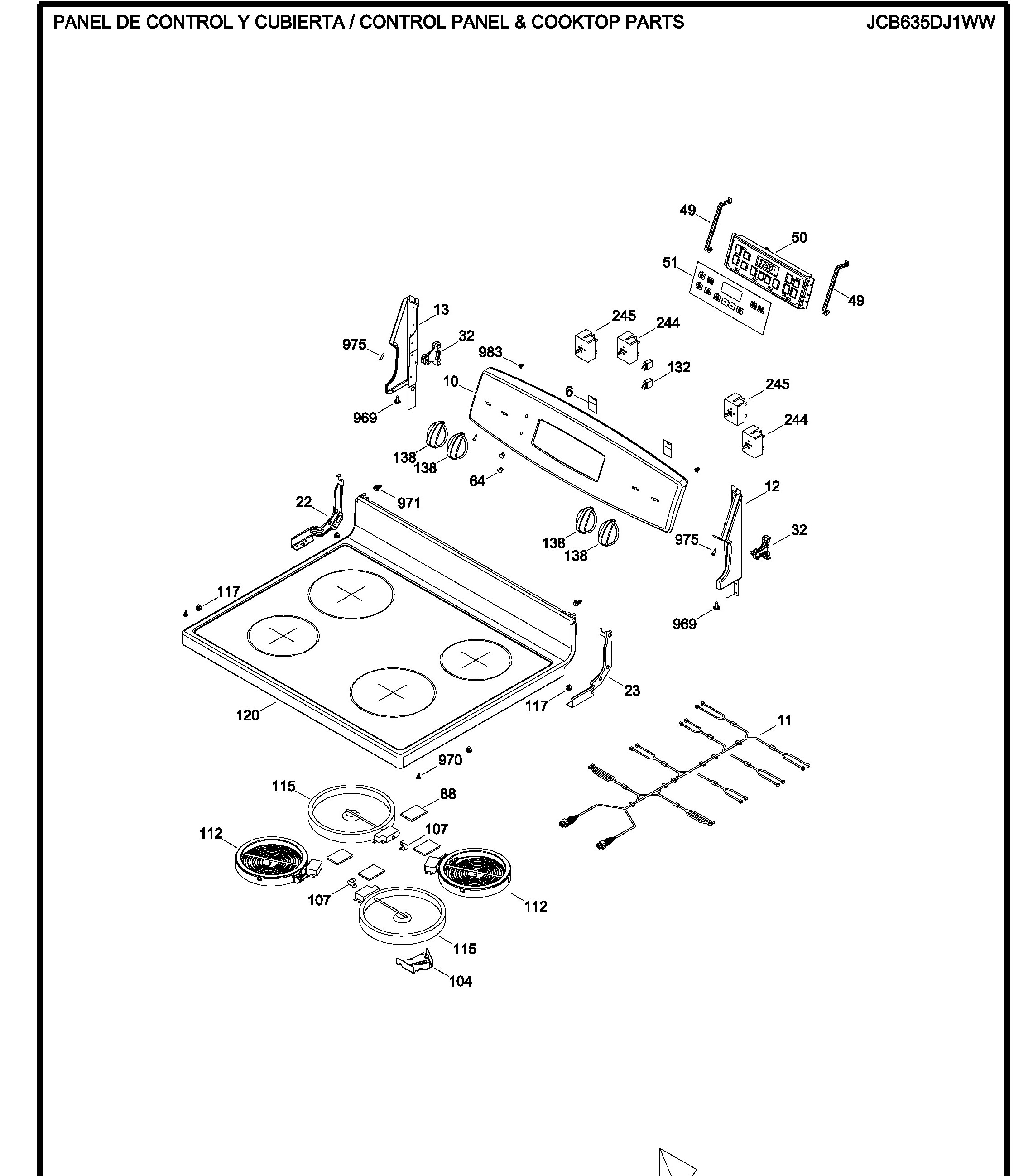 JCB635DJ1WW Exploded View 1 appliance exploded-view parts diagram