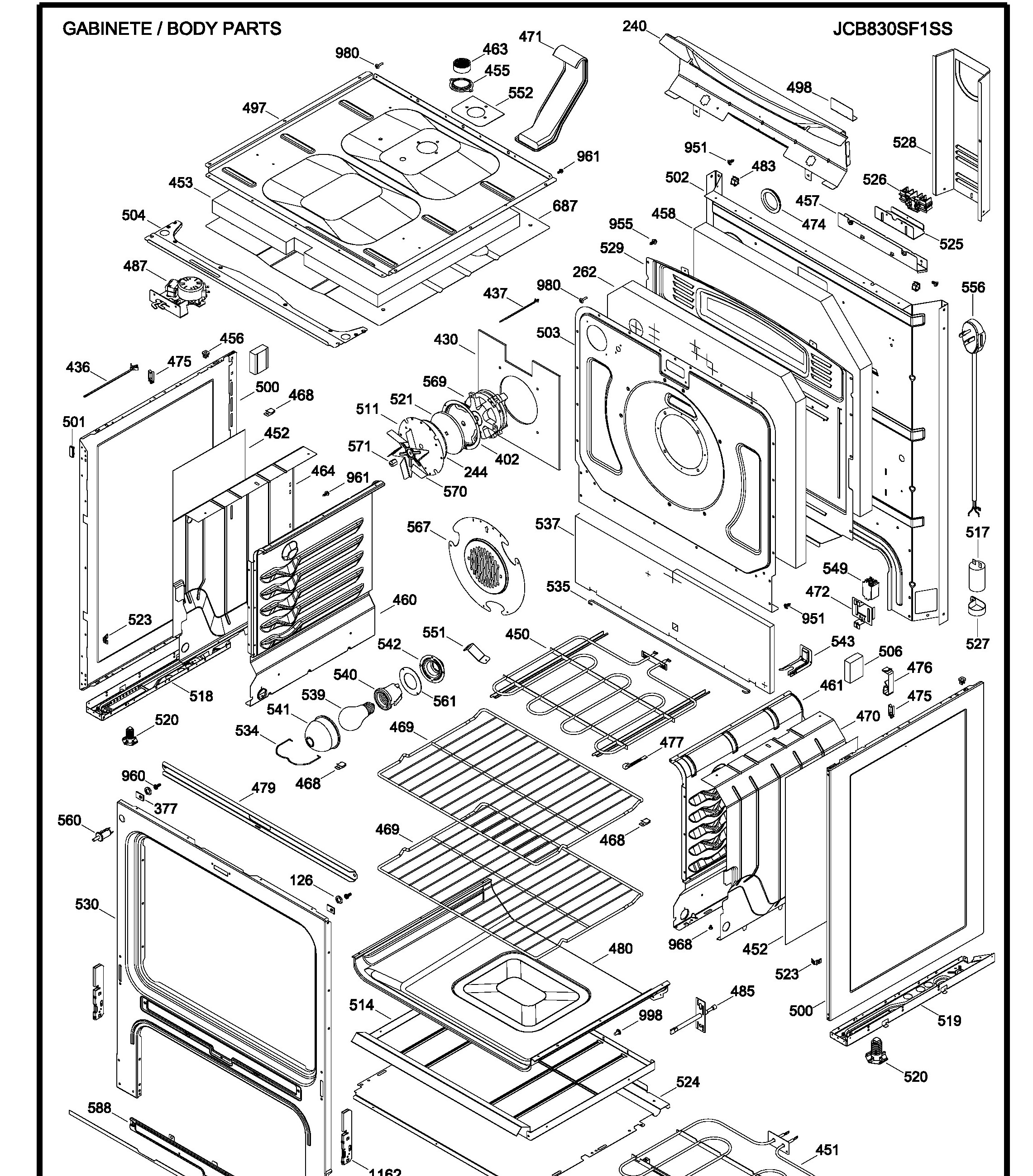 JCB830SF1SS Exploded View 2 appliance exploded-view parts diagram