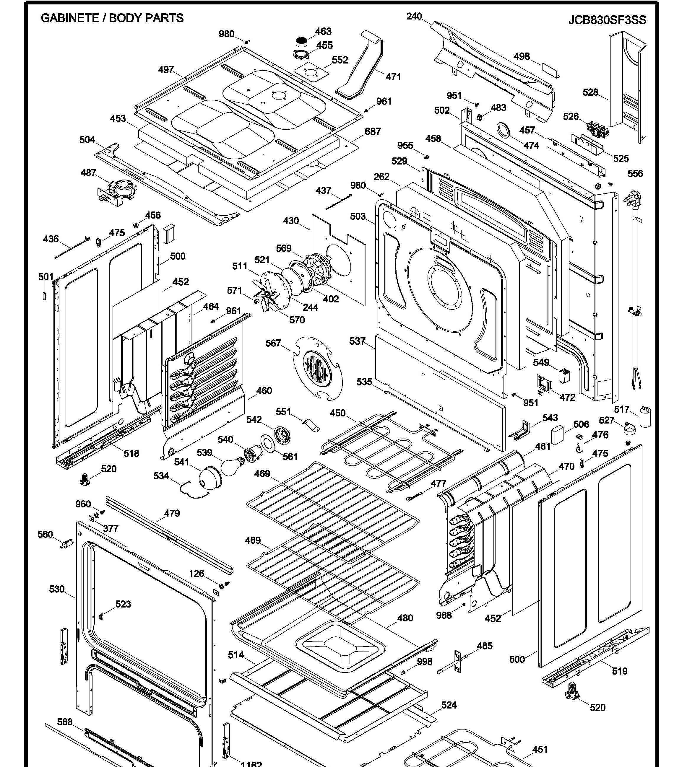 JCB830SF3SS Exploded View 2 appliance exploded-view parts diagram