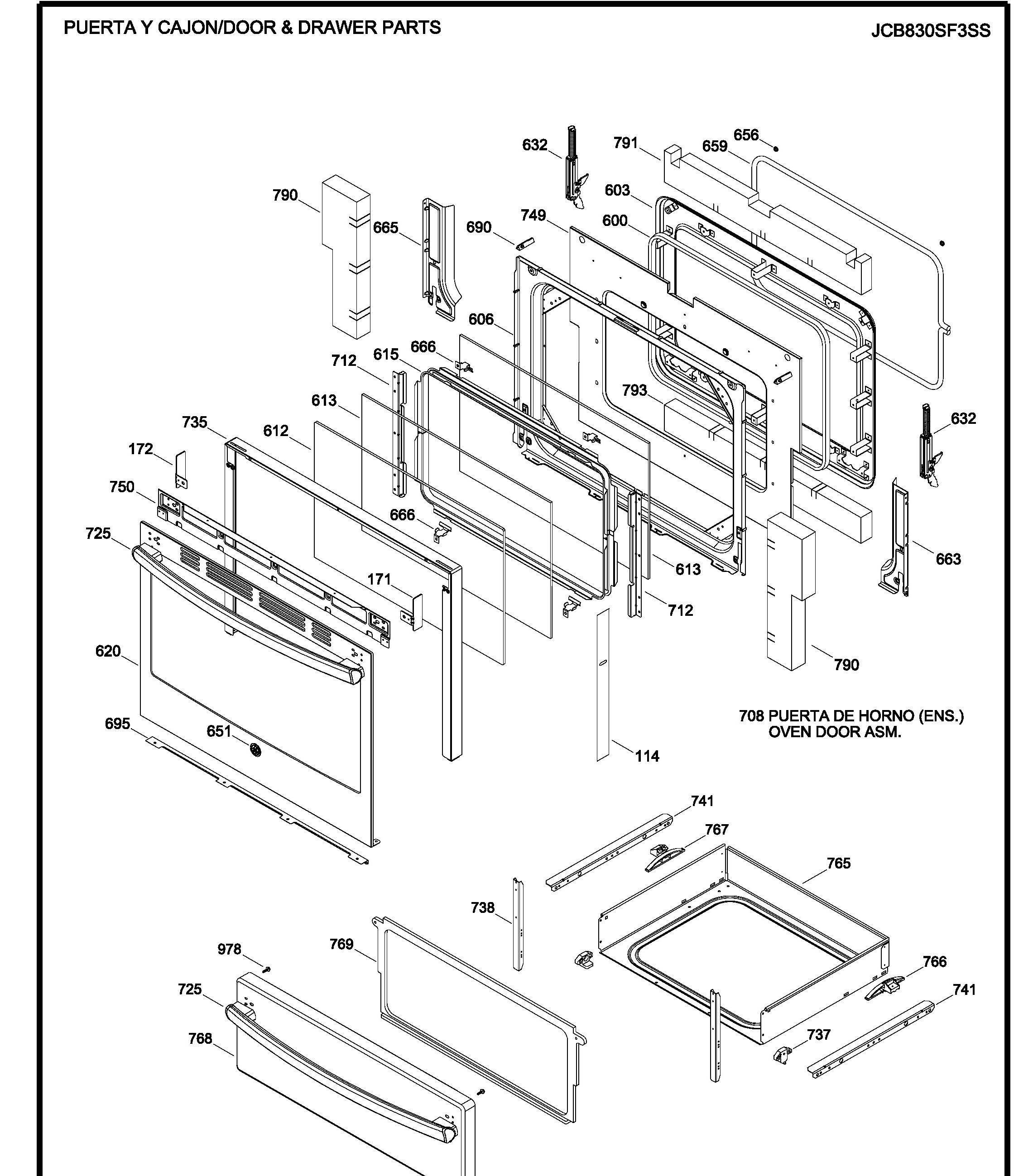 JCB830SF3SS Exploded View 3 appliance exploded-view parts diagram