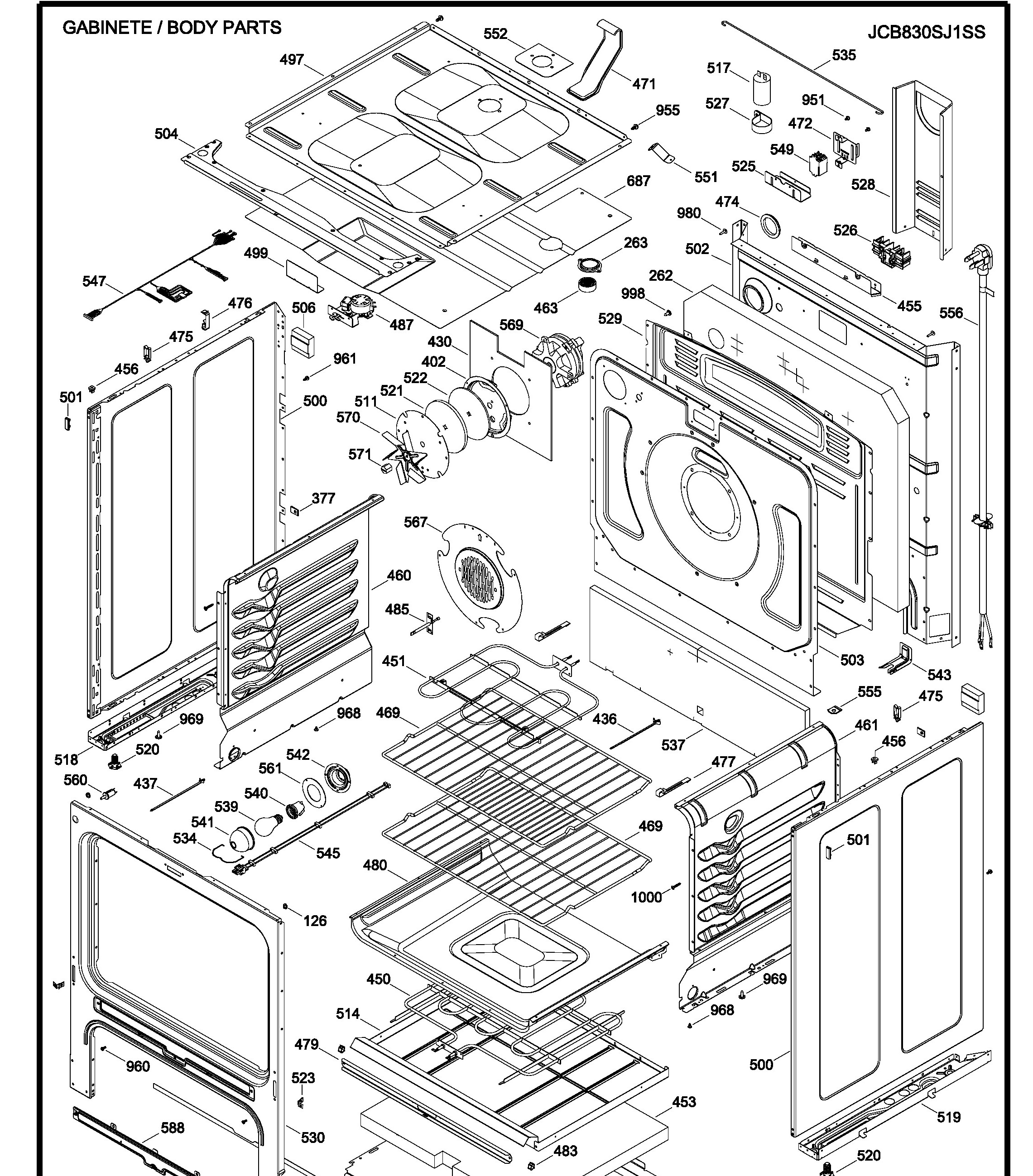 JCB830SJ1SS Exploded View 2 appliance exploded-view parts diagram