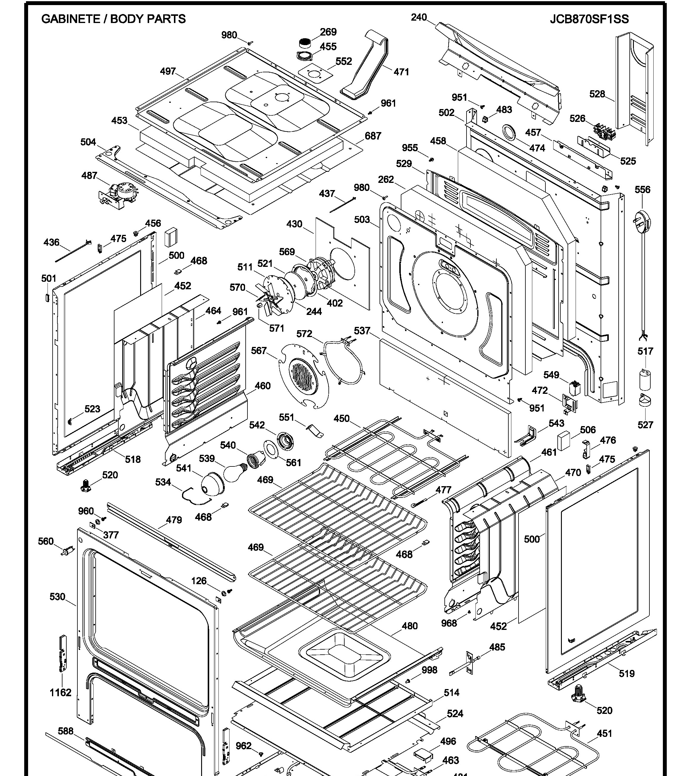 JCB870SF1SS Exploded View 2 appliance exploded-view parts diagram