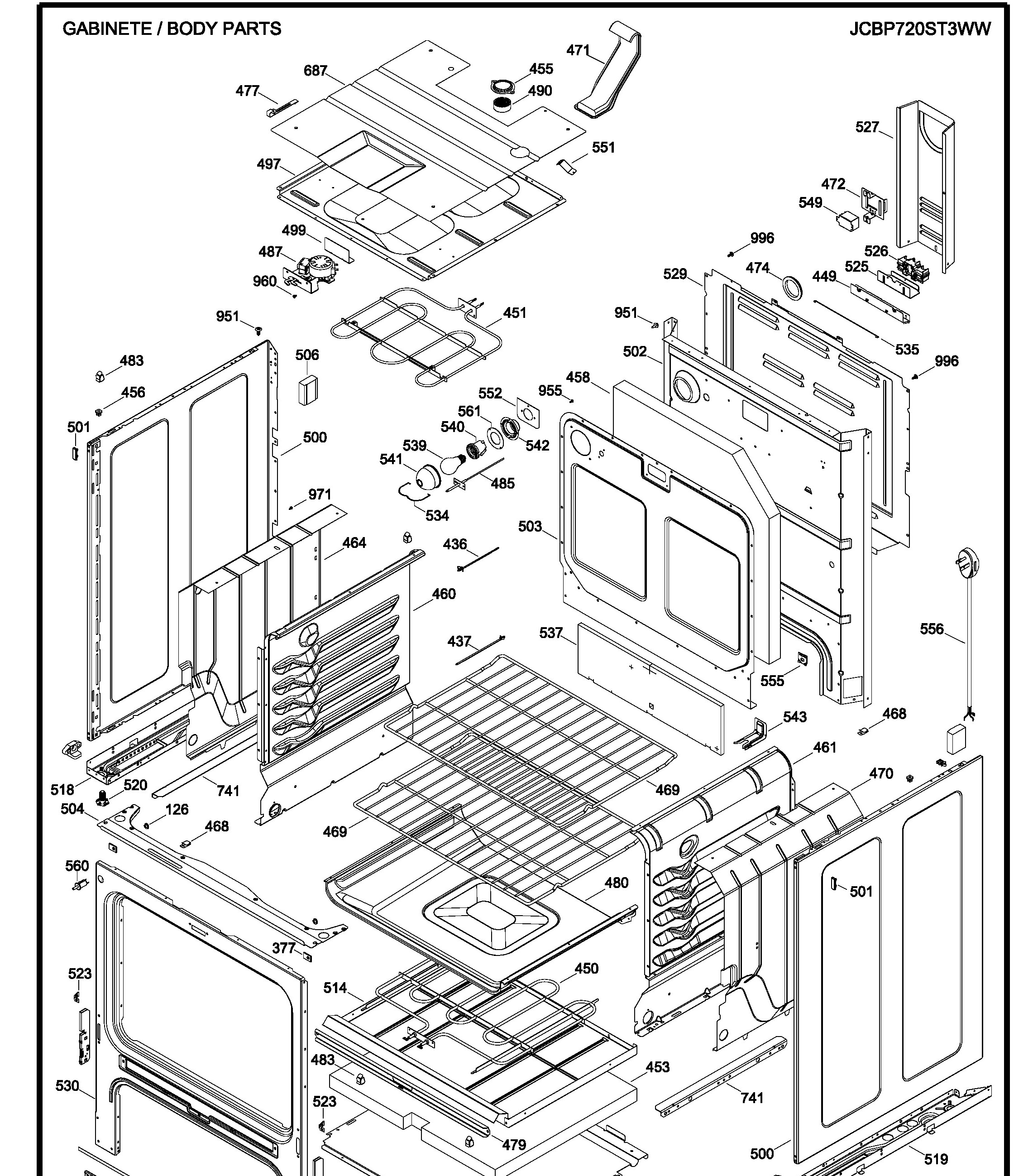 JCBP720ST3WW Exploded View 2 appliance exploded-view parts diagram