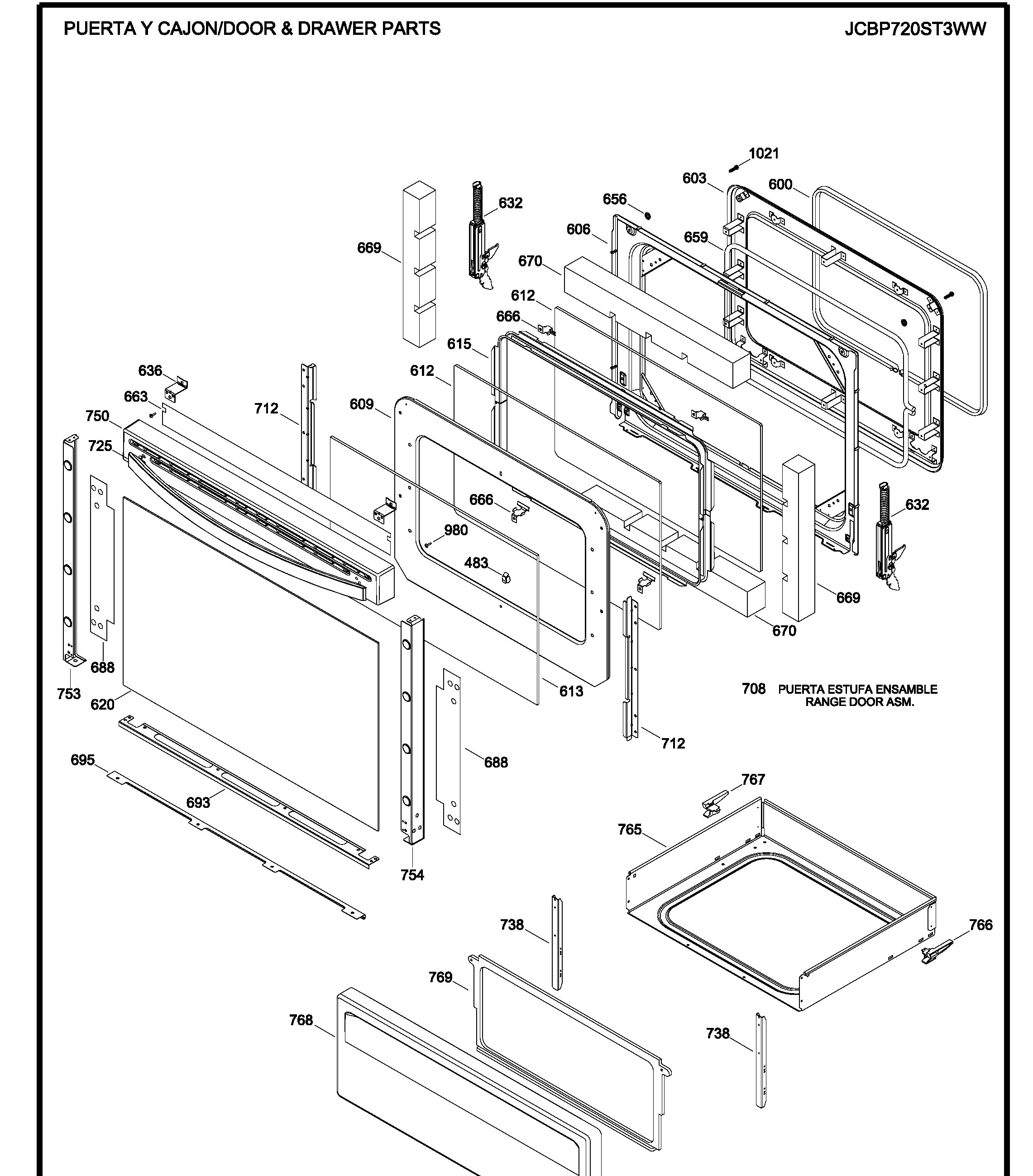 JCBP720ST3WW Exploded View 3 appliance exploded-view parts diagram