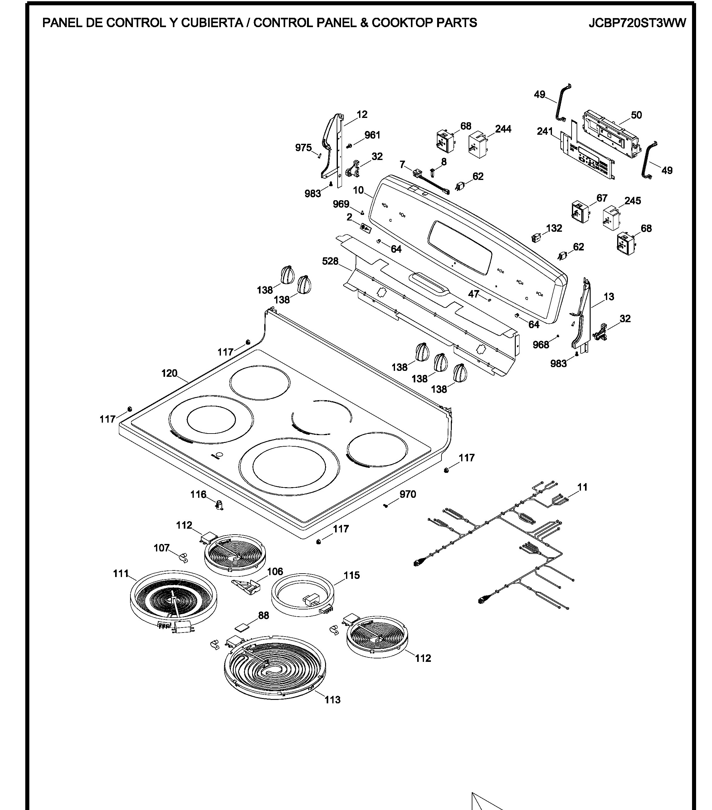 JCBP720ST3WW Exploded View 1 appliance exploded-view parts diagram