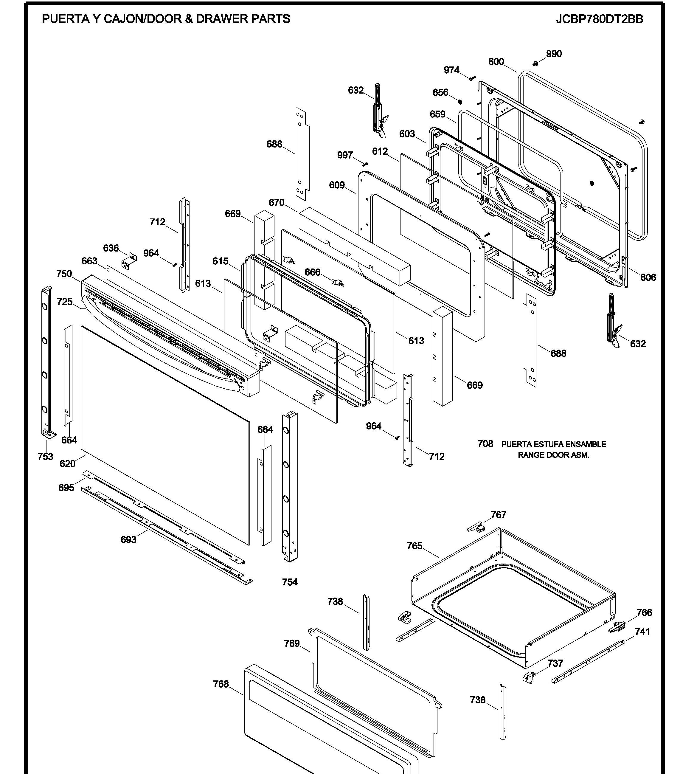 JCBP780DT2BB Exploded View 3 appliance exploded-view parts diagram