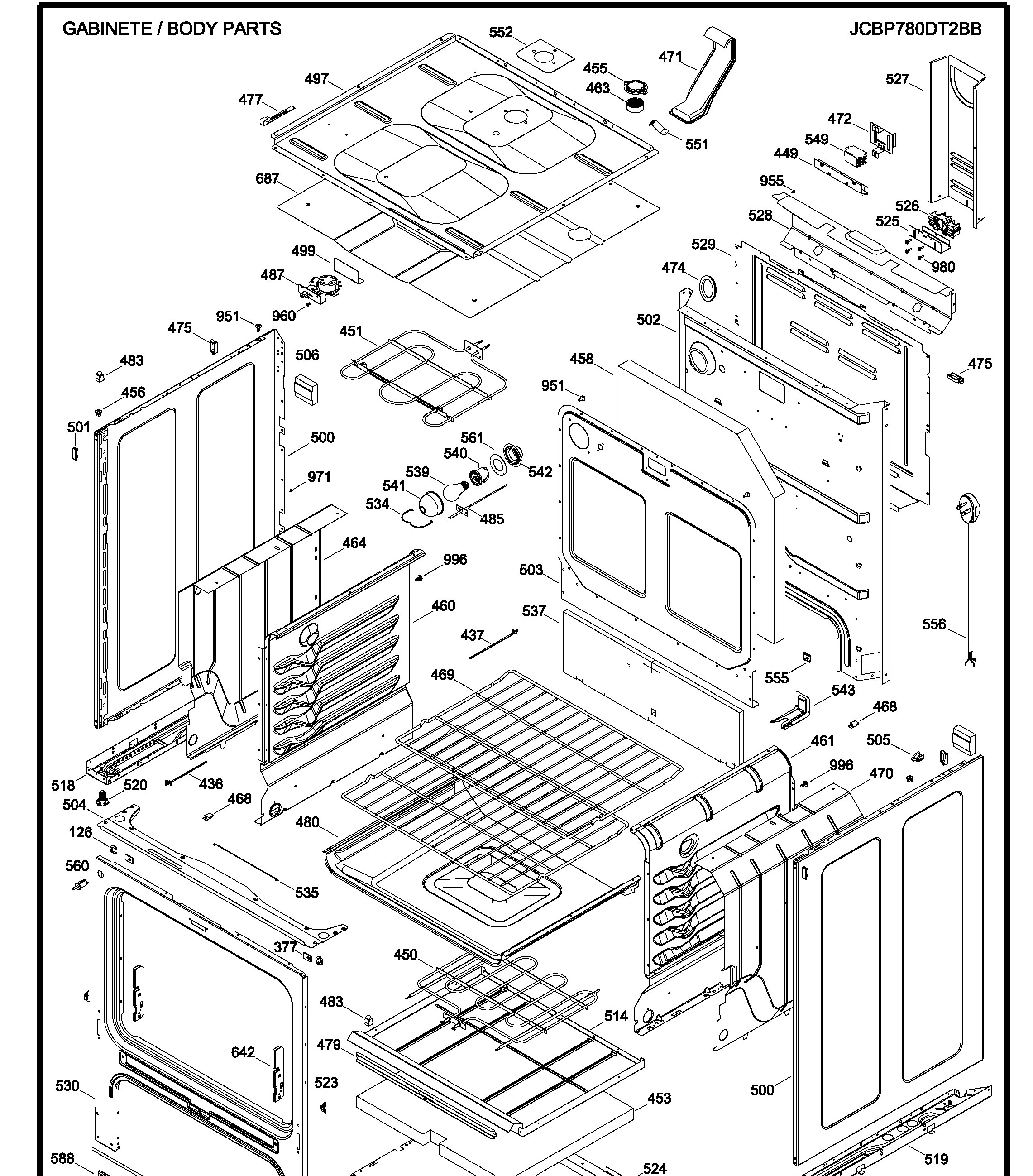 JCBP780DT2BB Exploded View 2 appliance exploded-view parts diagram