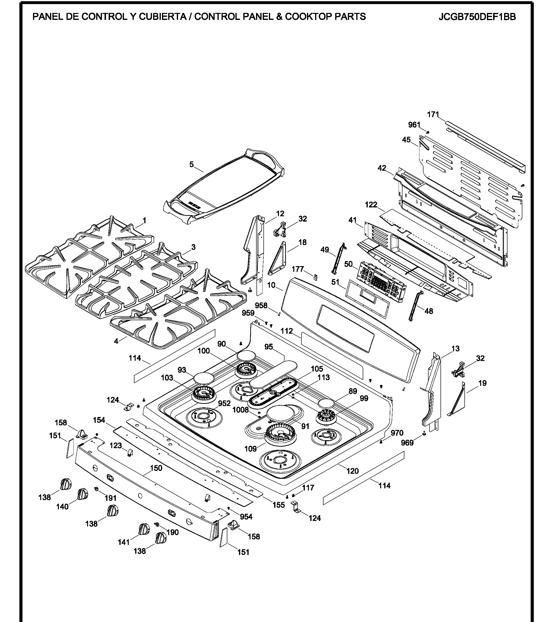 JCGB750DEF1BB Exploded View 1 appliance exploded-view parts diagram