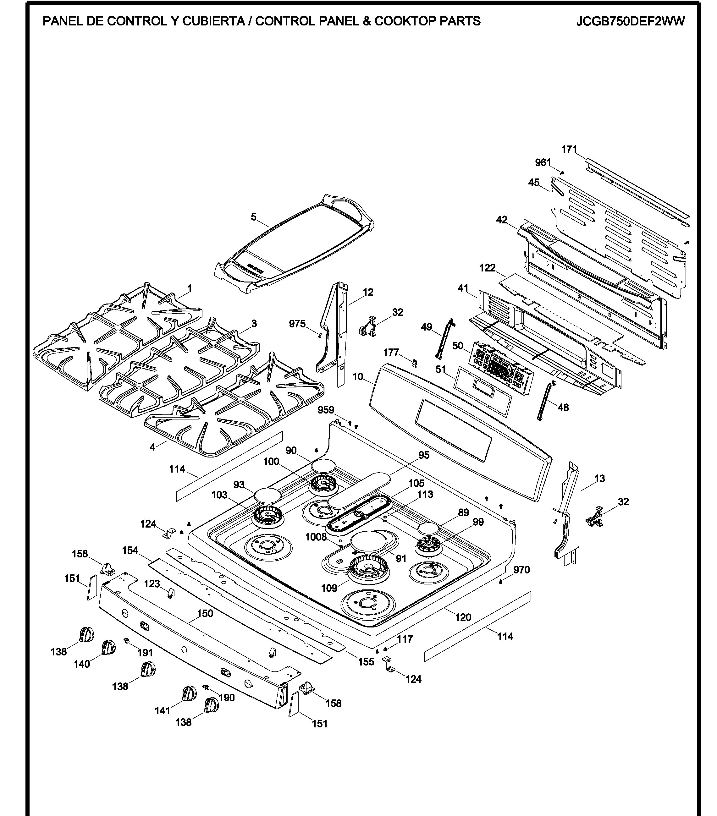 JCGB750DEF2WW Exploded View 1 appliance exploded-view parts diagram