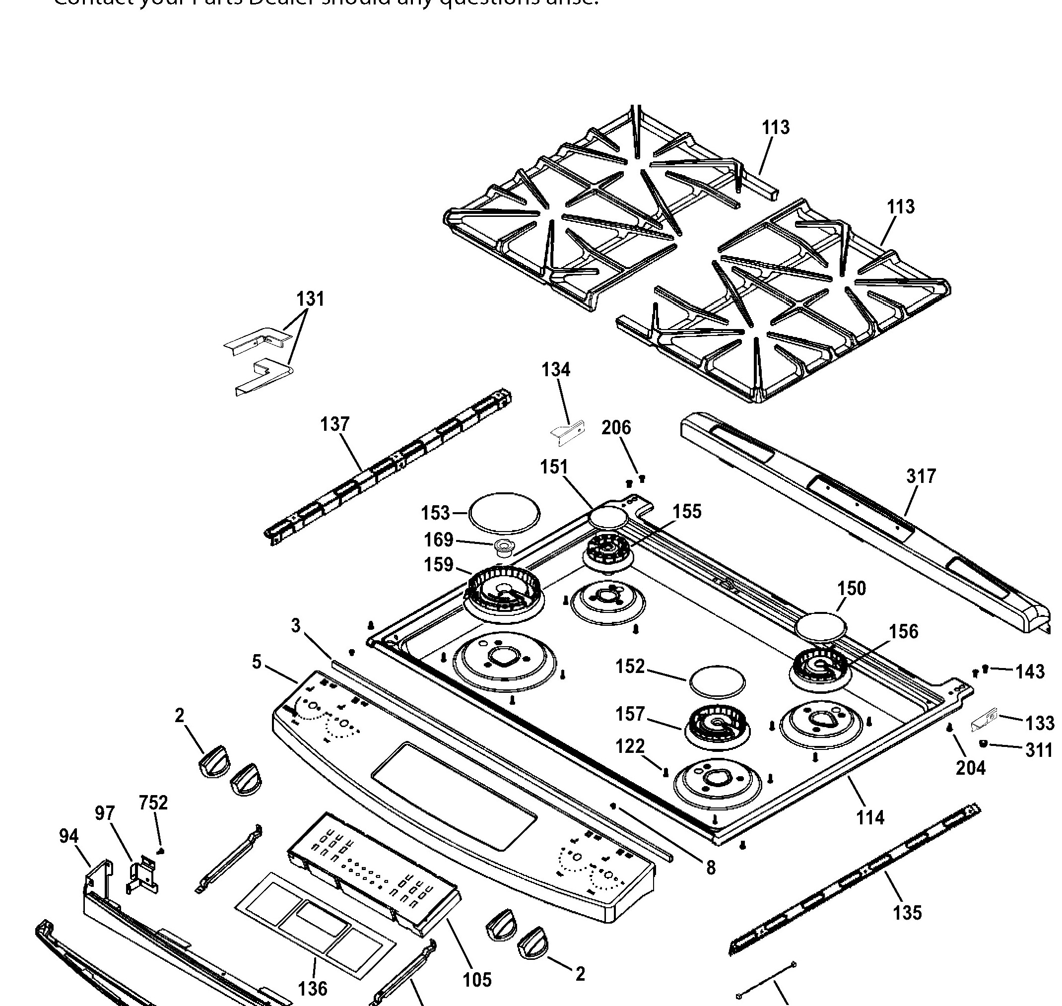 JCGS650DEF2WW Exploded View 2 appliance exploded-view parts diagram