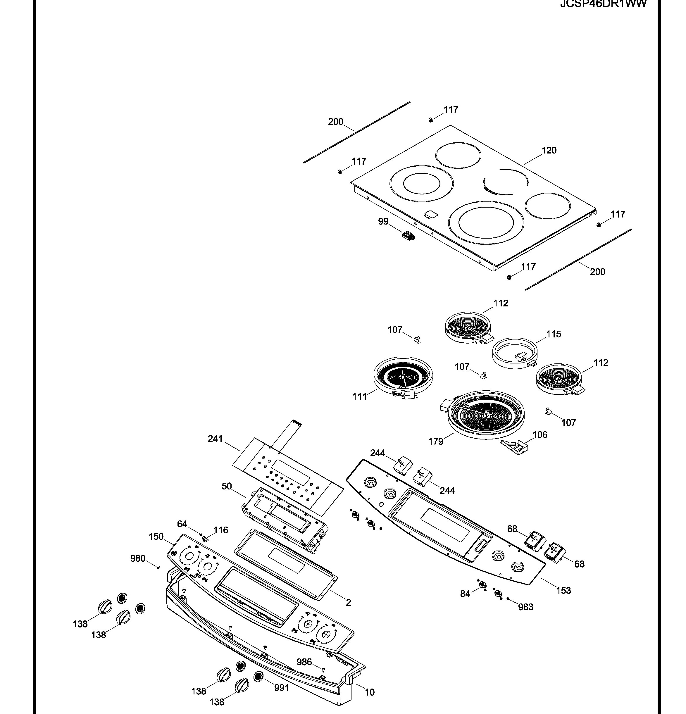JCSP46DR1WW Exploded View 1 appliance exploded-view parts diagram