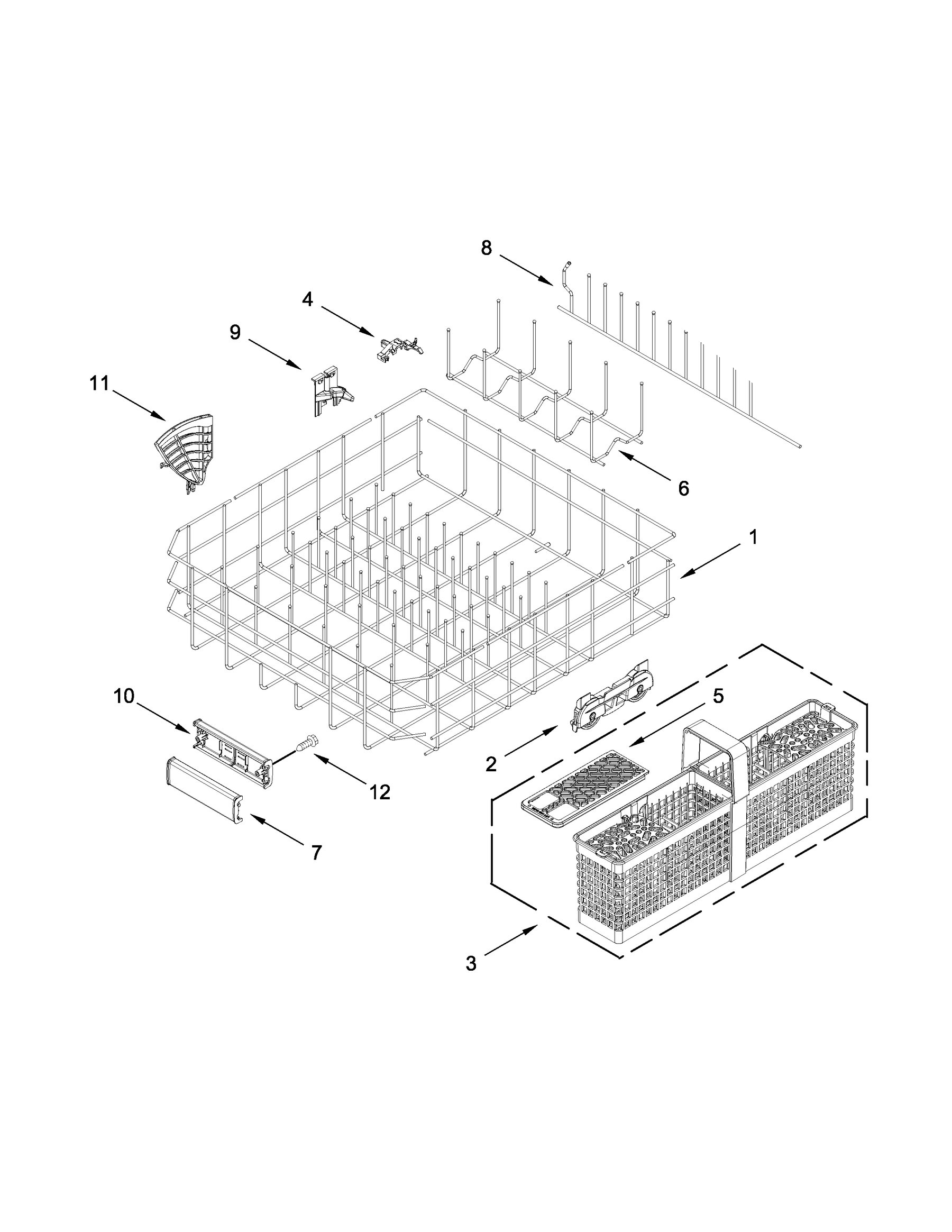 JDPSS244LM2 Lower rack parts appliance exploded-view parts diagram