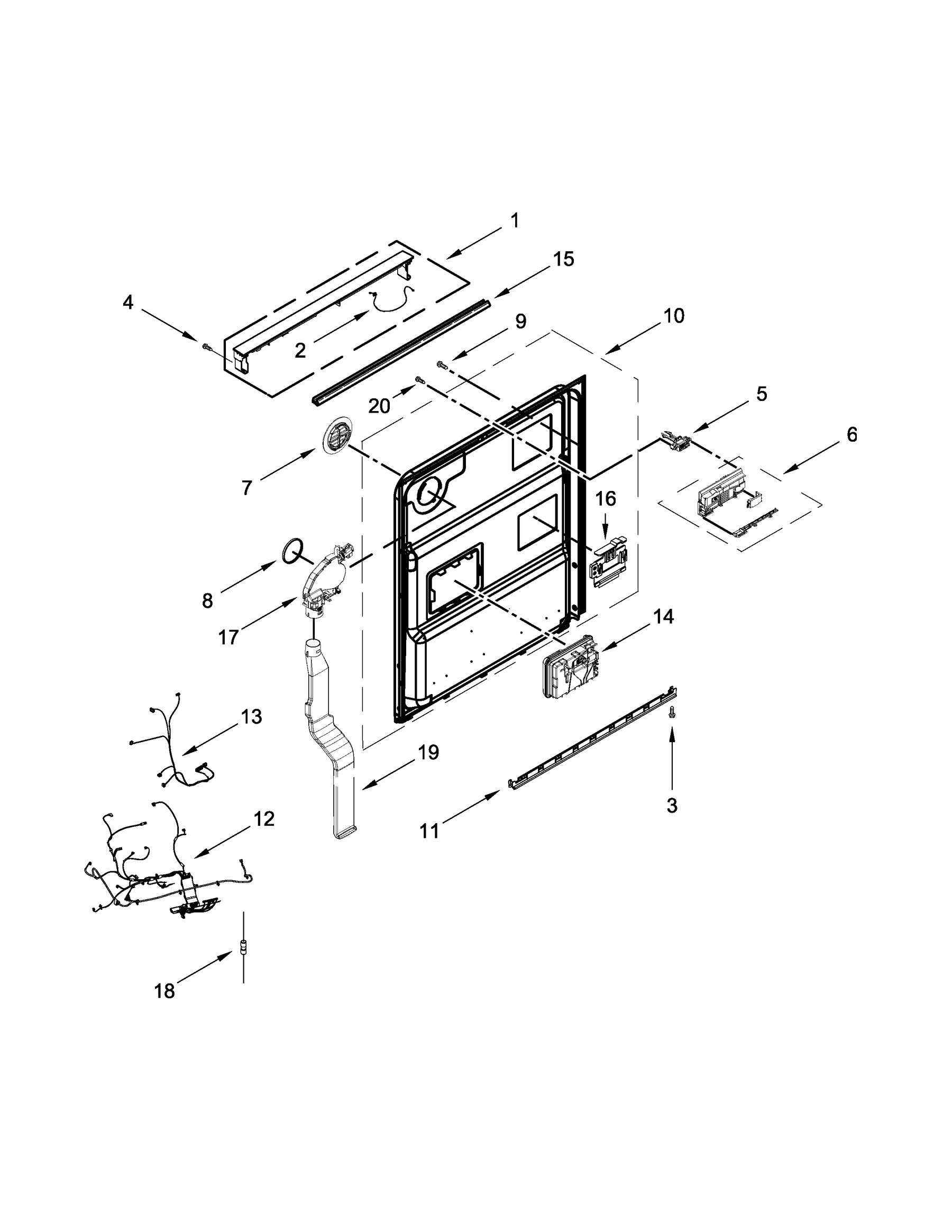 JDPSS244LM2 Control panel and inner door parts appliance exploded-view parts diagram