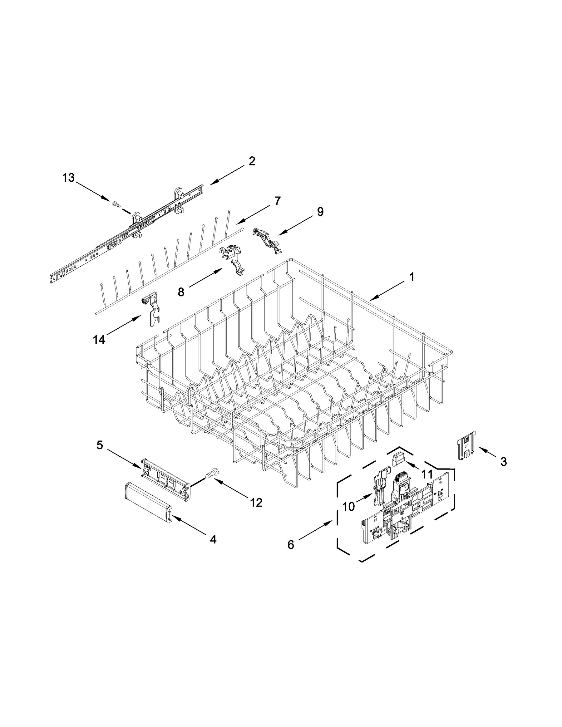 JDPSS244LM2 Upper rack and track parts appliance exploded-view parts diagram