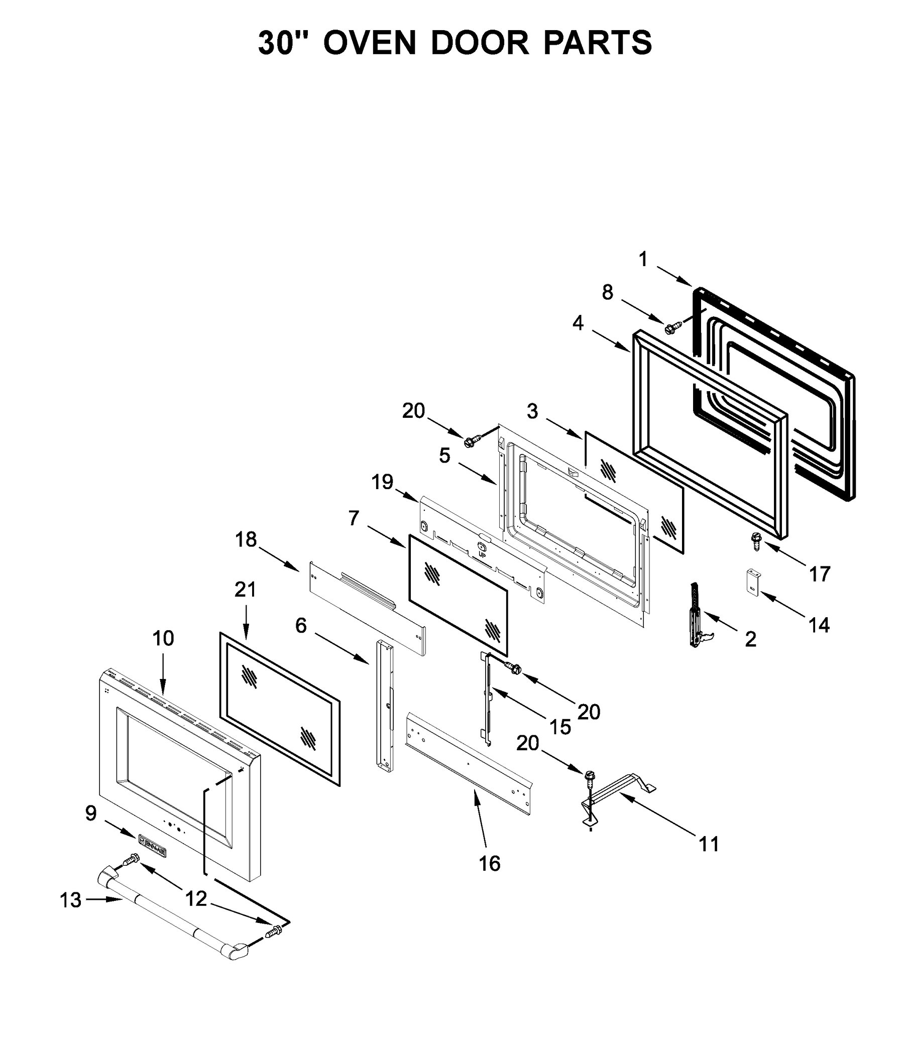 30" oven door parts — Approved diagram