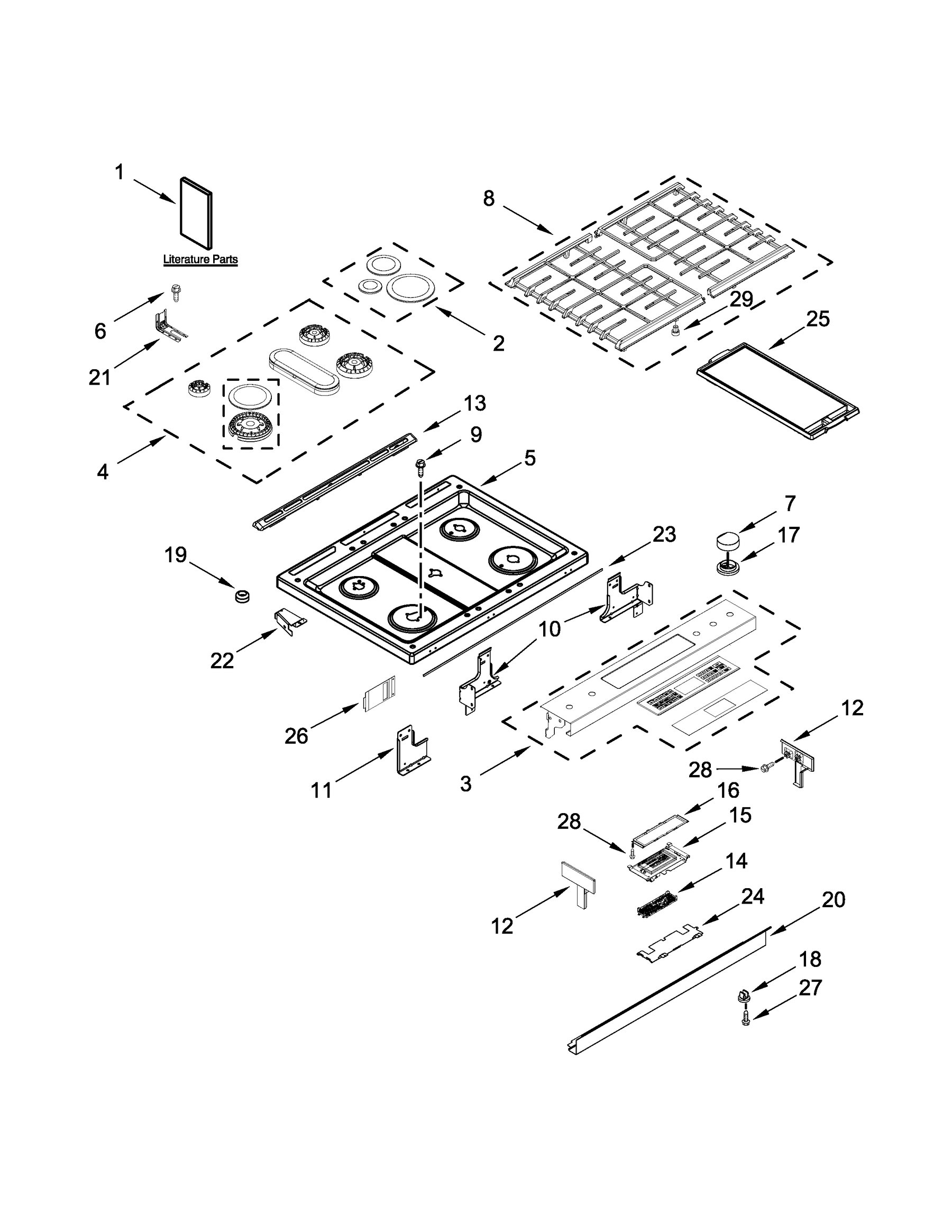 JDS1450ML1 Cooktop parts appliance exploded-view parts diagram