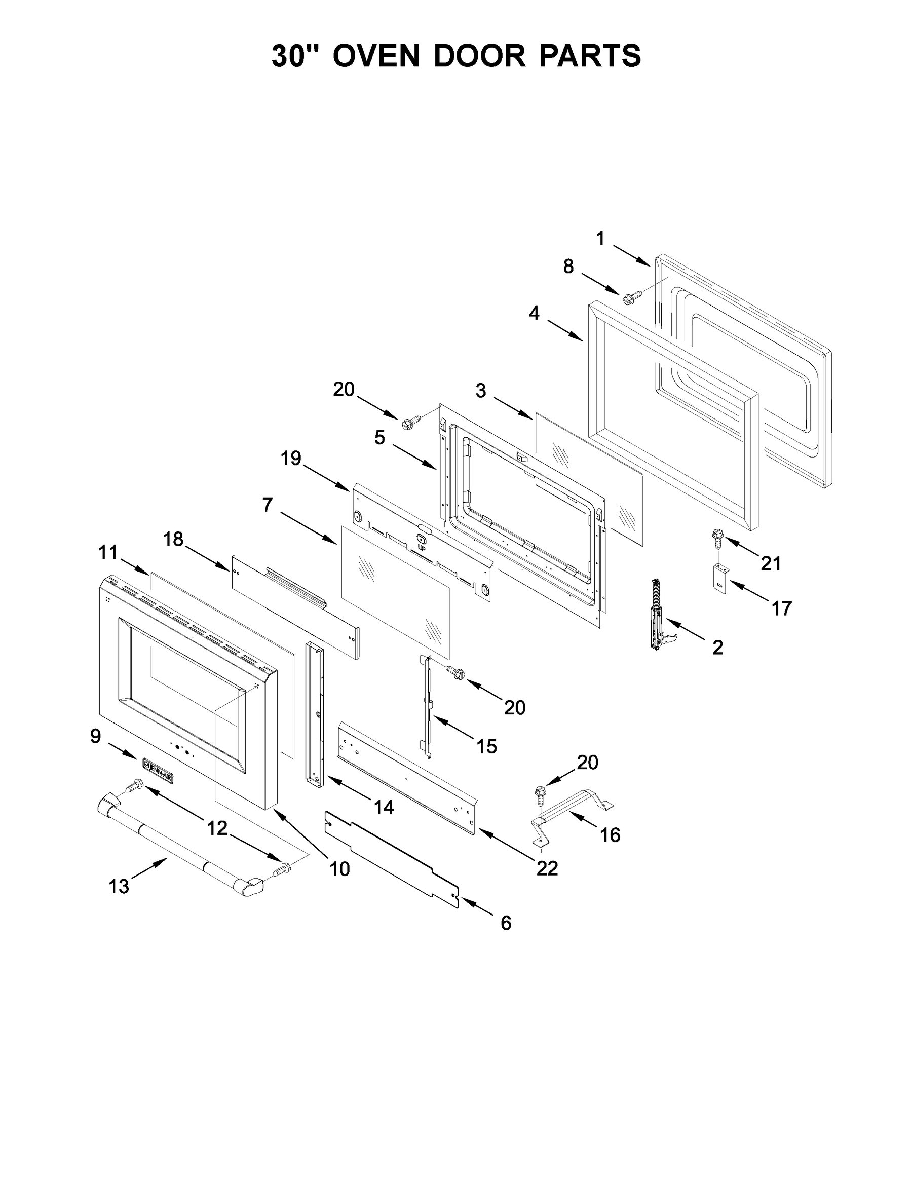 30" oven door parts