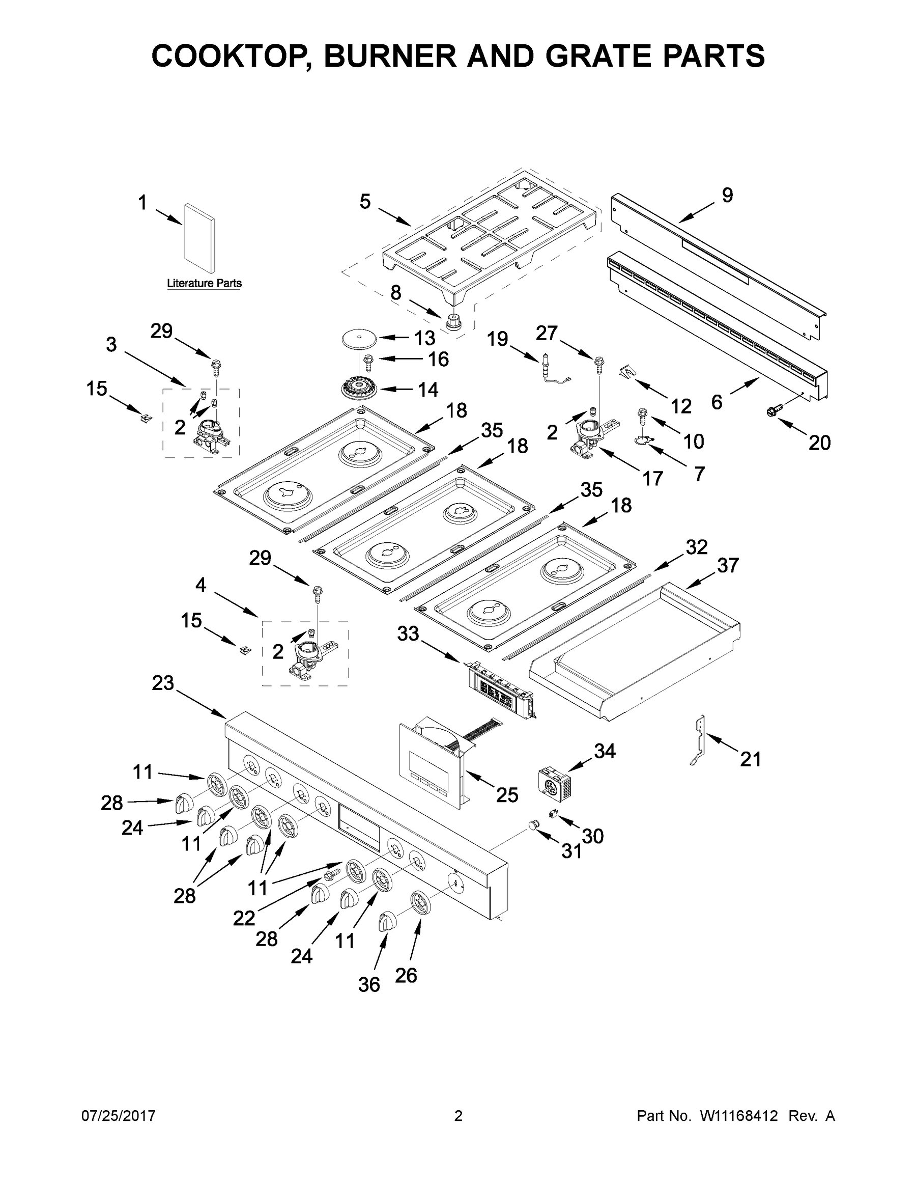 Cooktop, burner and grate parts