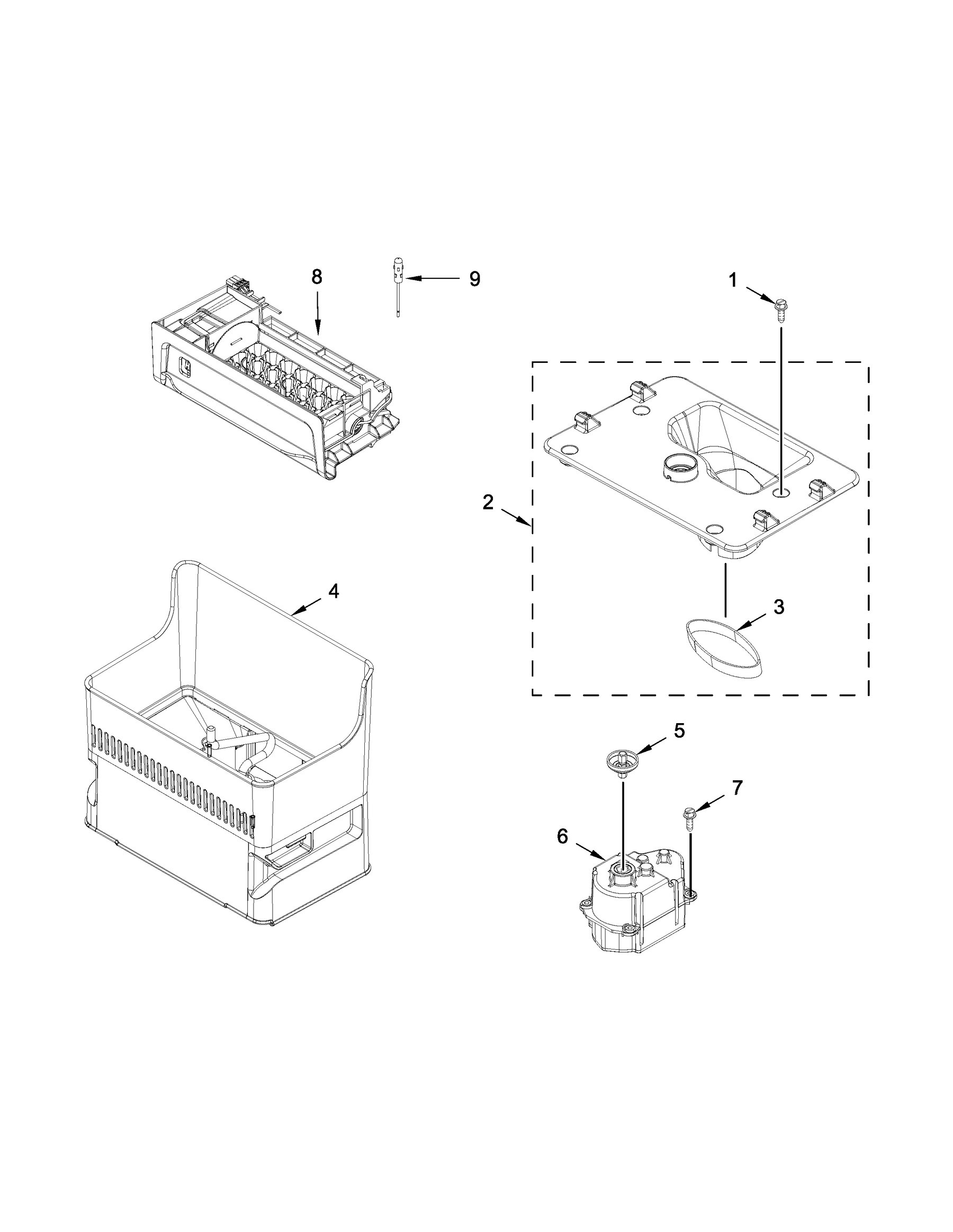 KRFC704FBS03 Icemaker and ice container parts appliance exploded-view parts diagram