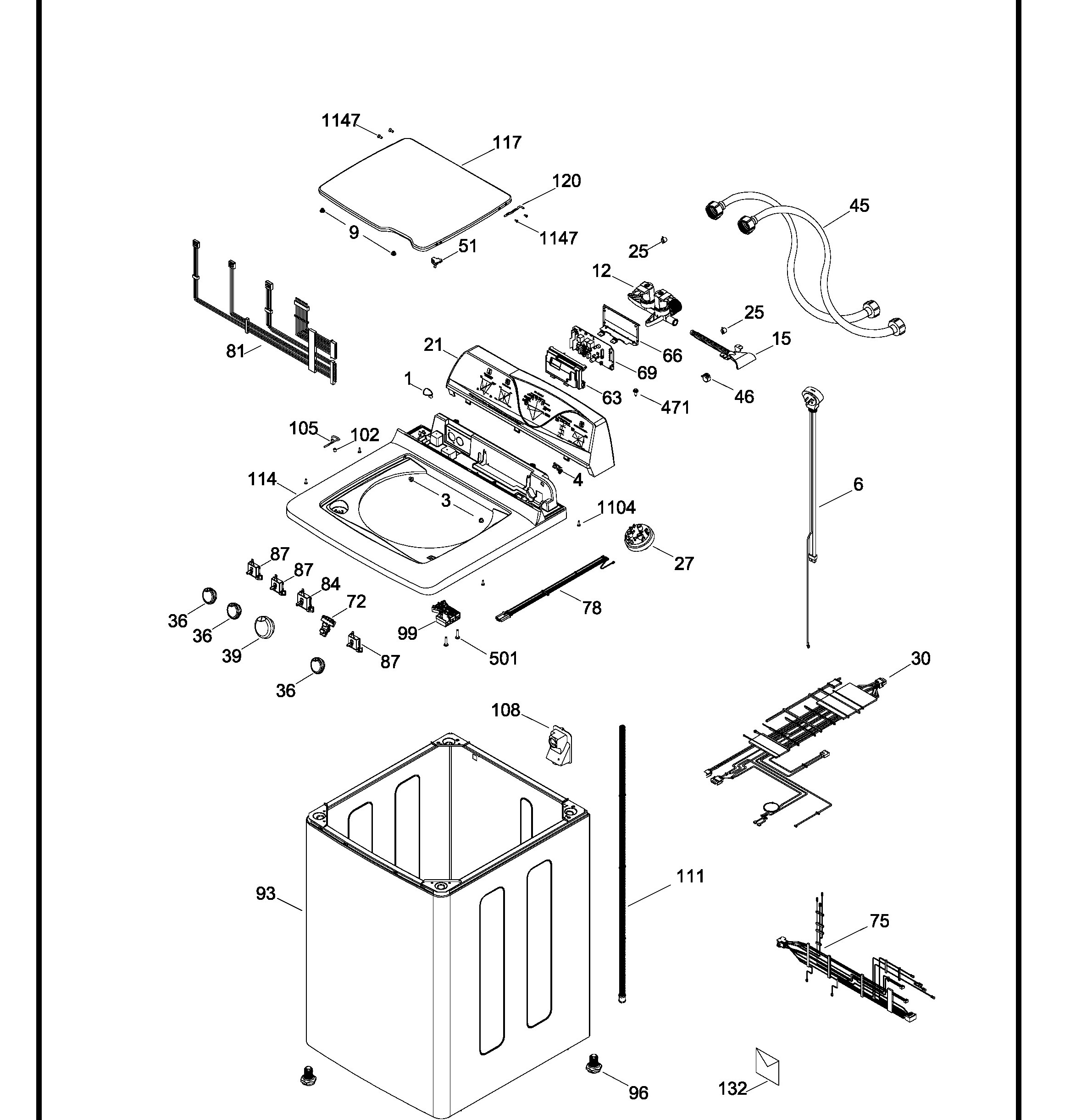 LAE15300PBB00 Exploded View 1 appliance exploded-view parts diagram