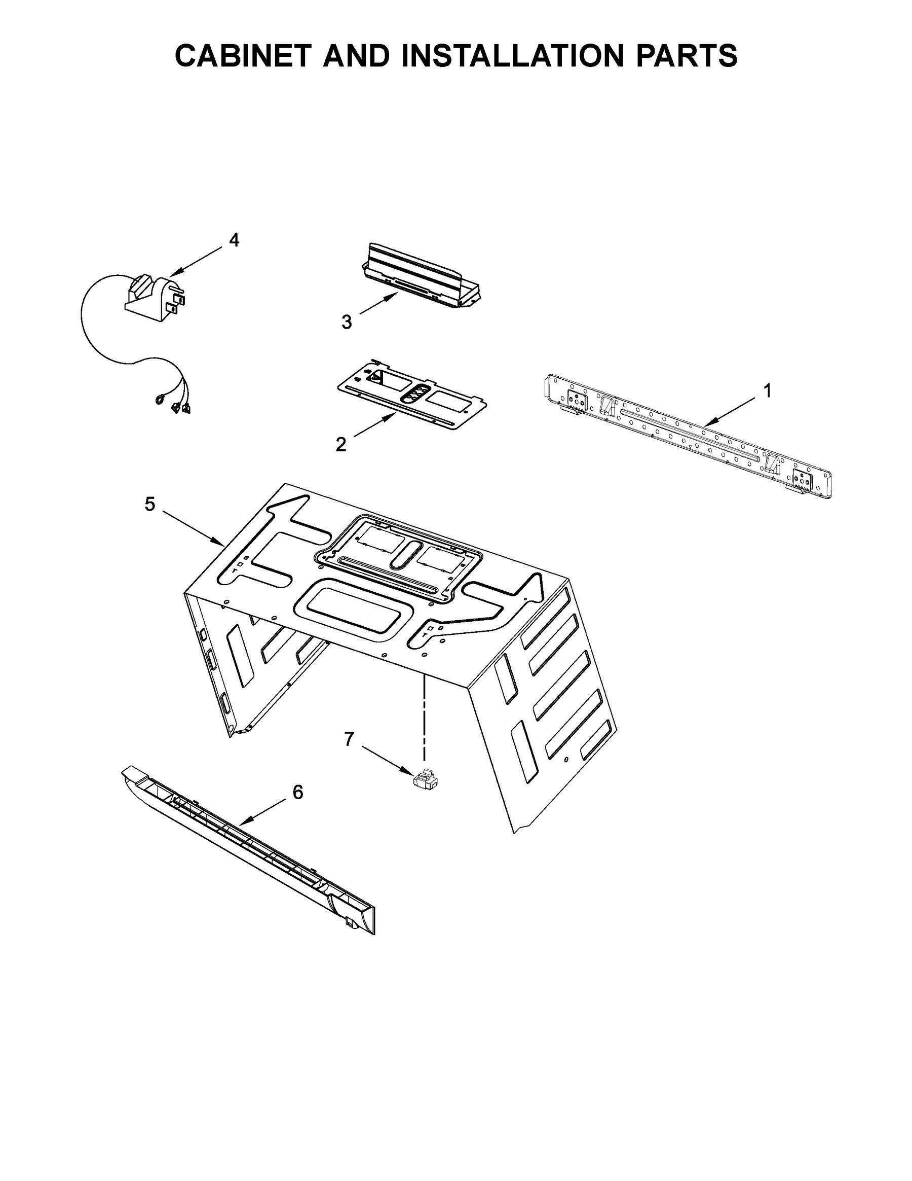 Cabinet and installation parts