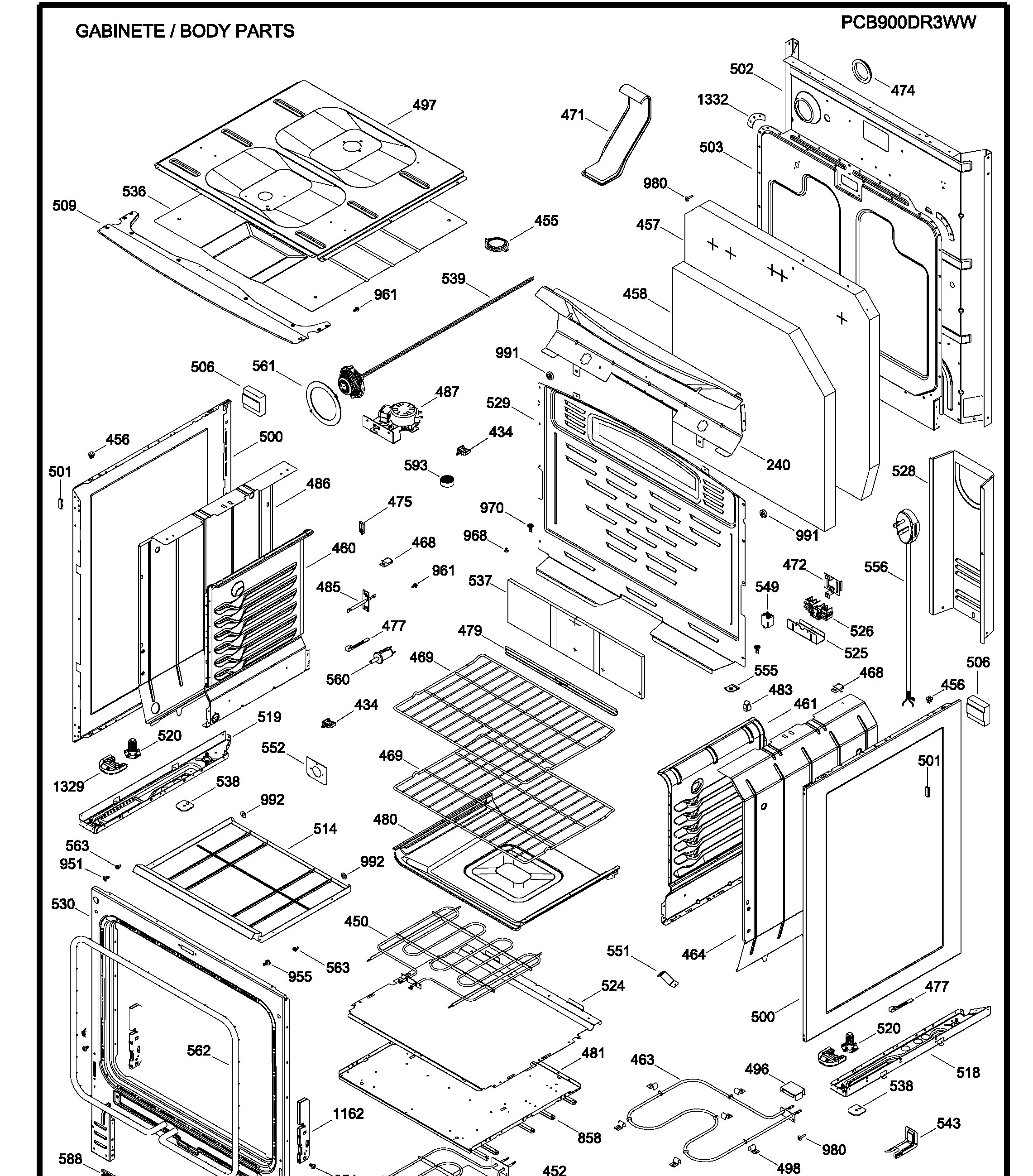 PCB900DR3WW Exploded View 2 appliance exploded-view parts diagram