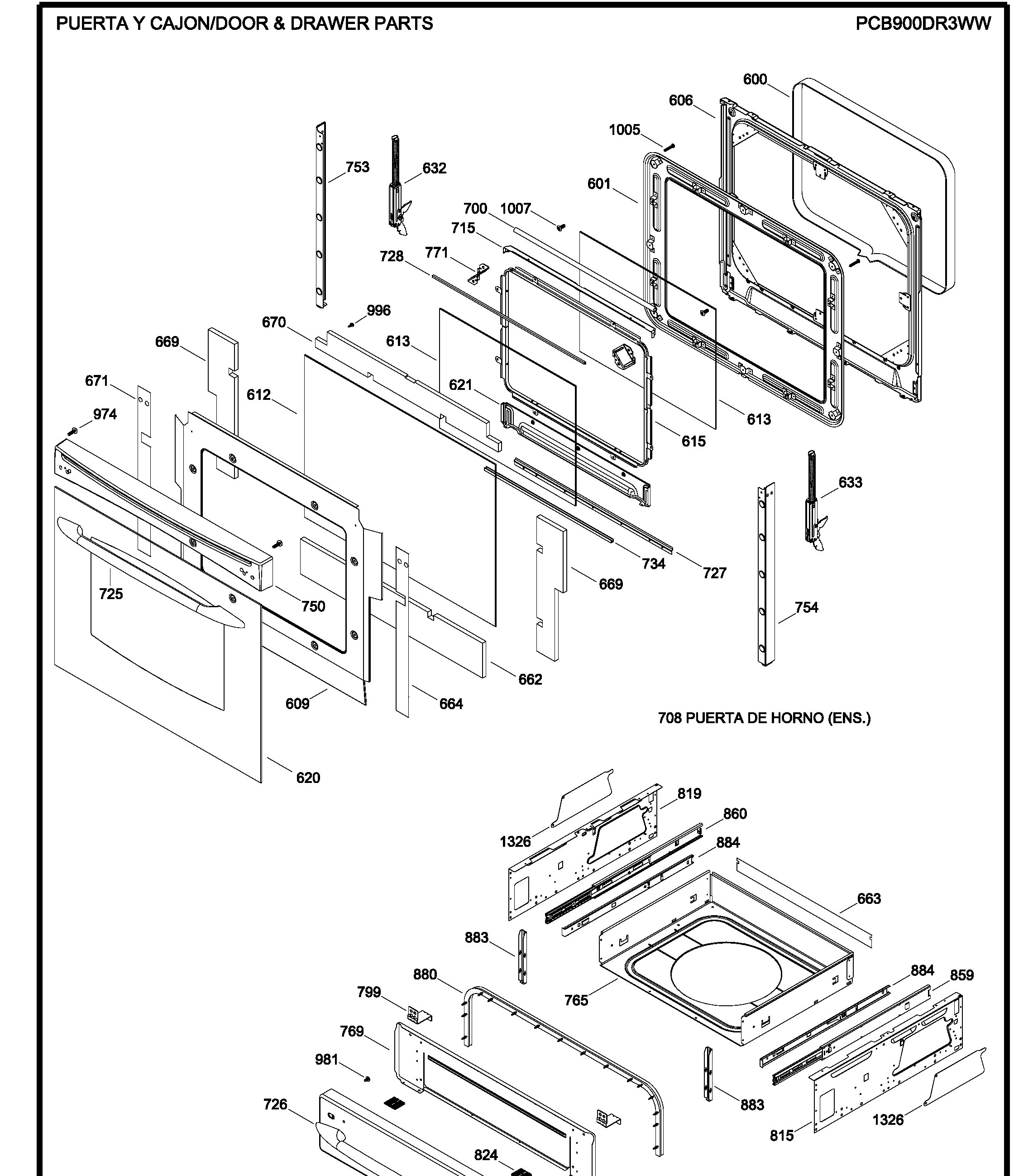 PCB900DR3WW Exploded View 3 appliance exploded-view parts diagram