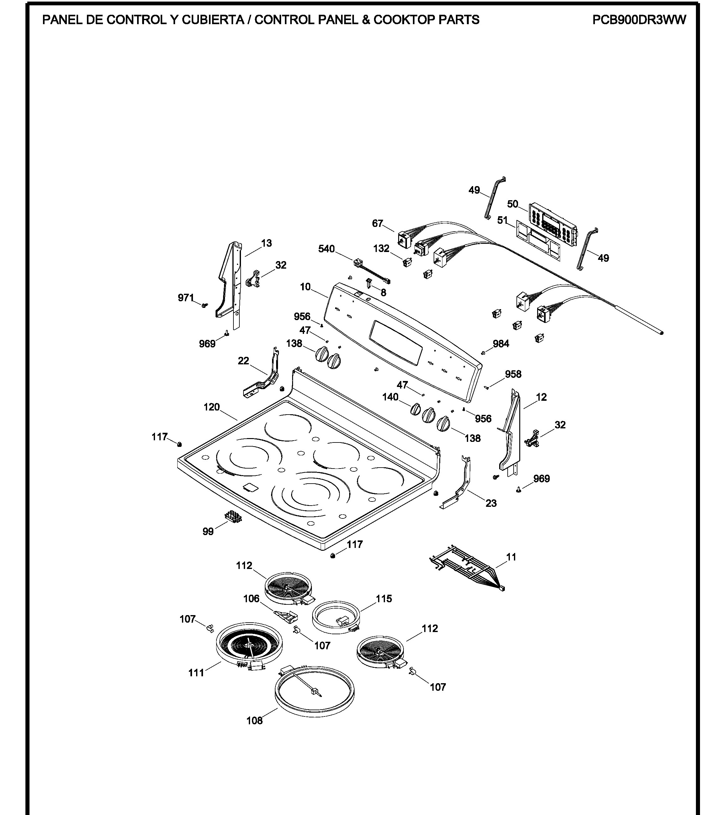 PCB900DR3WW Exploded View 1 appliance exploded-view parts diagram