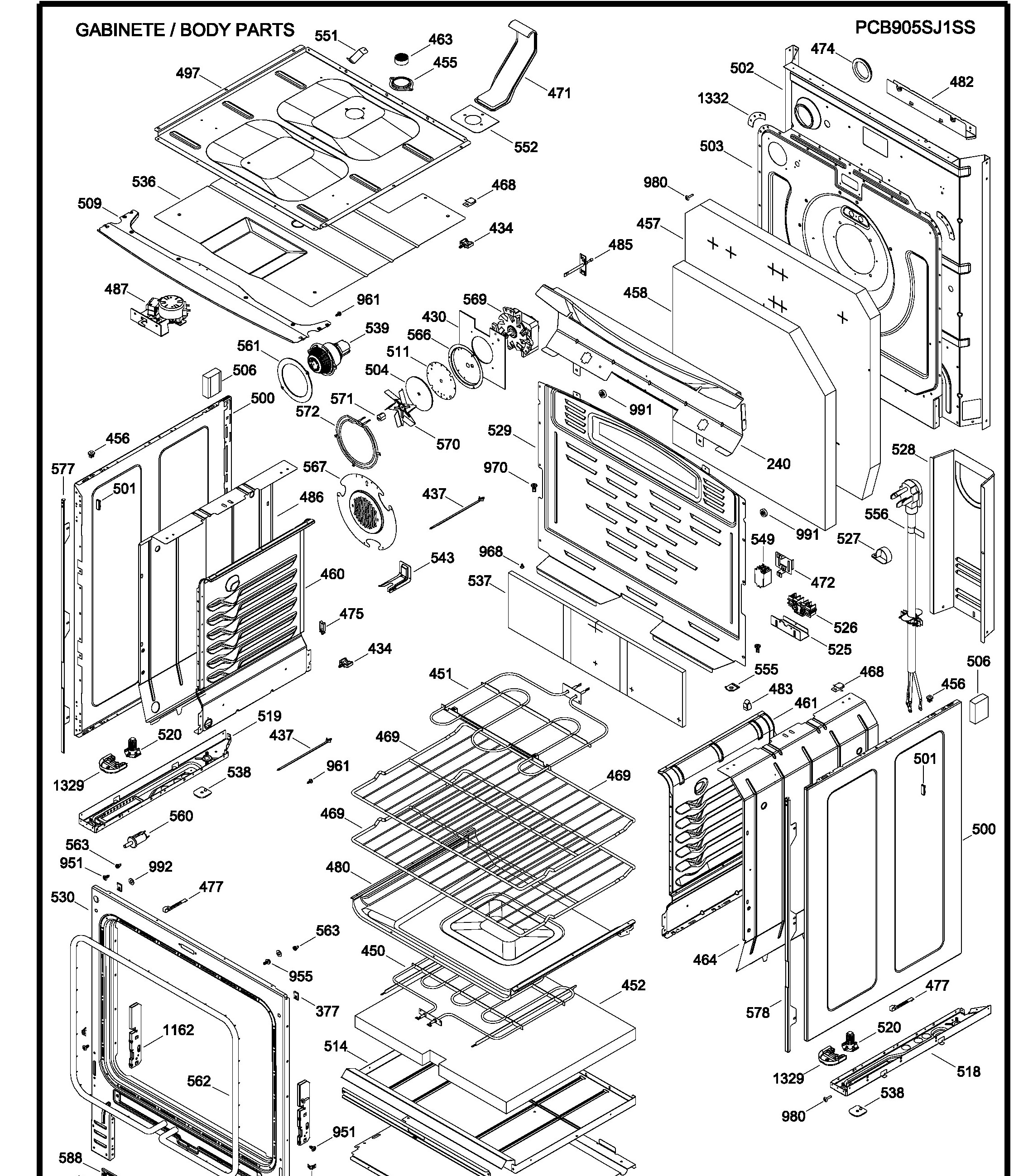 PCB905SJ1SS Exploded View 2 appliance exploded-view parts diagram