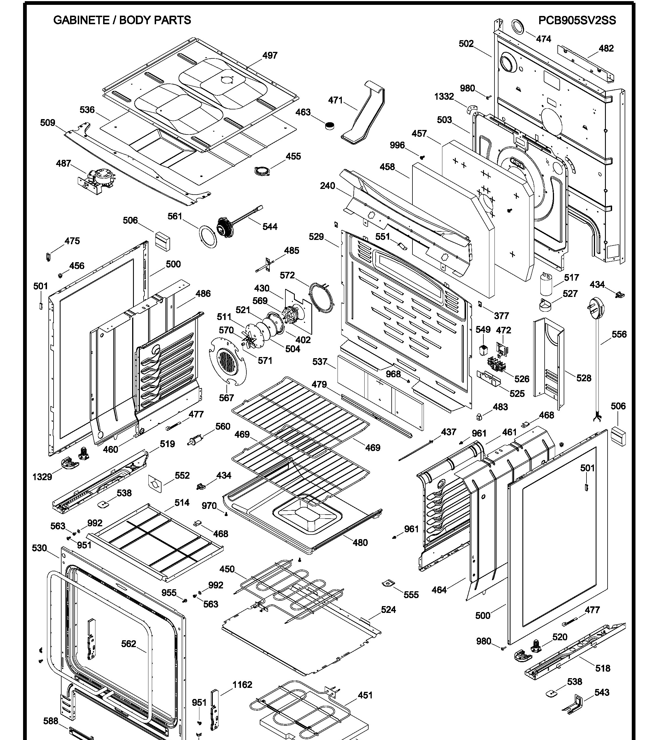 PCB905SV2SS Exploded View 2 appliance exploded-view parts diagram